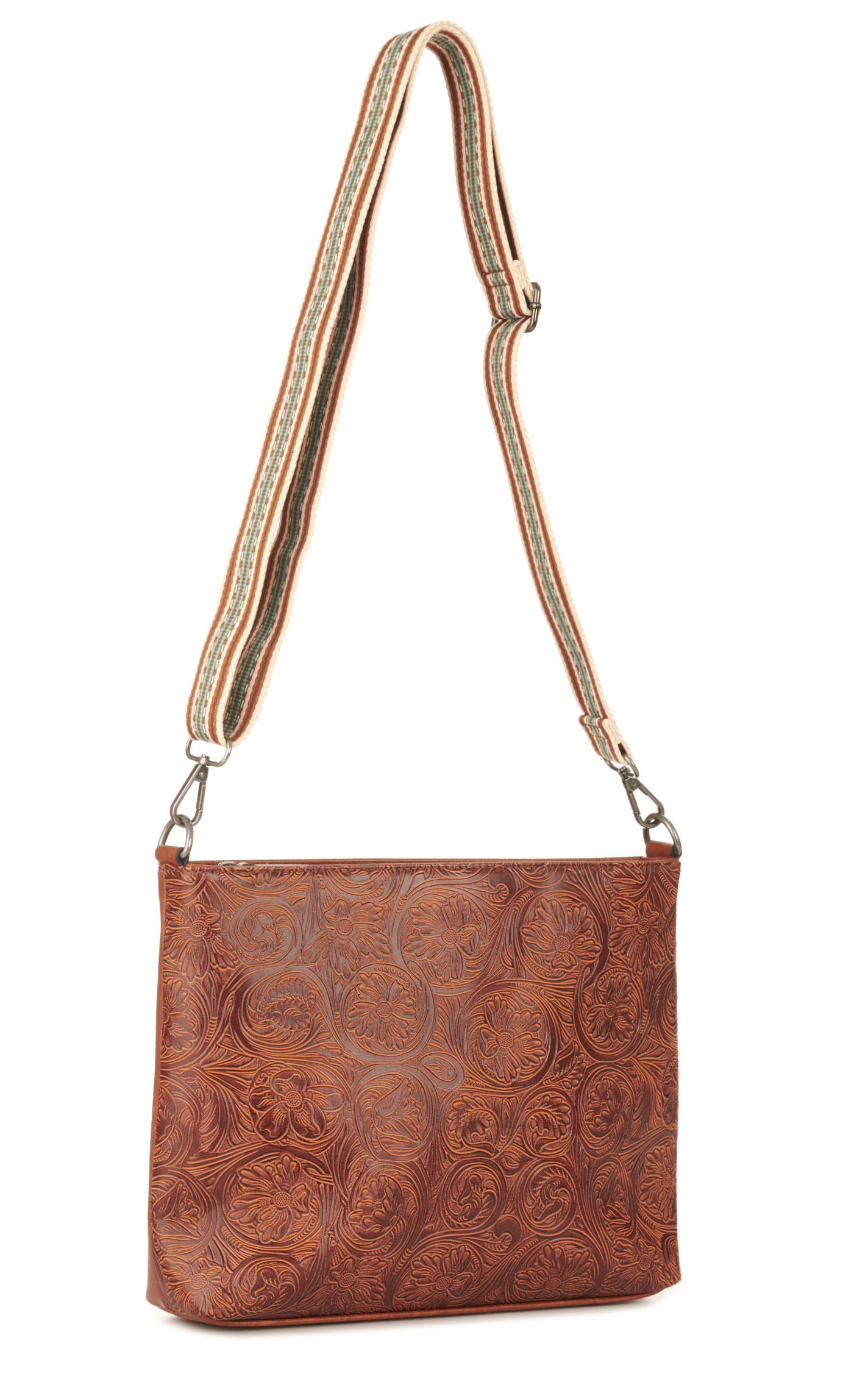 Nocona Amelia Cinnamon Floral Tooled Camera Strap Crossbody Bag - Image 1