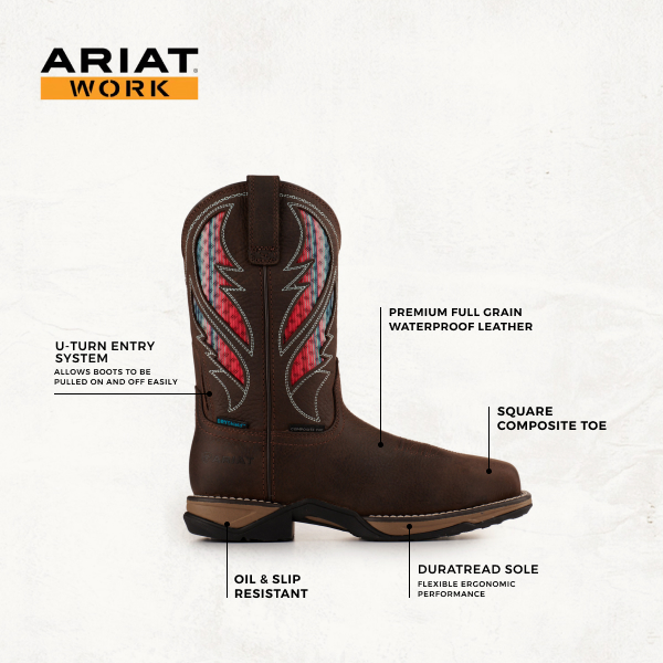 Ariat Women's Anthem Dark Chocolate with Serape VentTEK Waterproof Wide Square Composite Toe Work Boot - Image 1