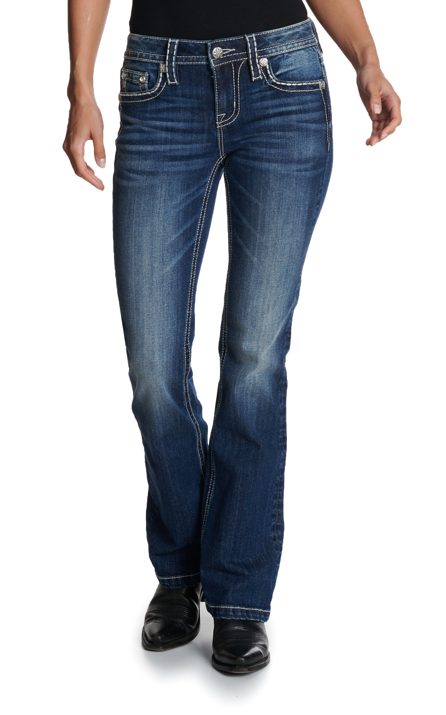Miss Me Women's Medium Wash Pleather Cross Deco Pocket 32\