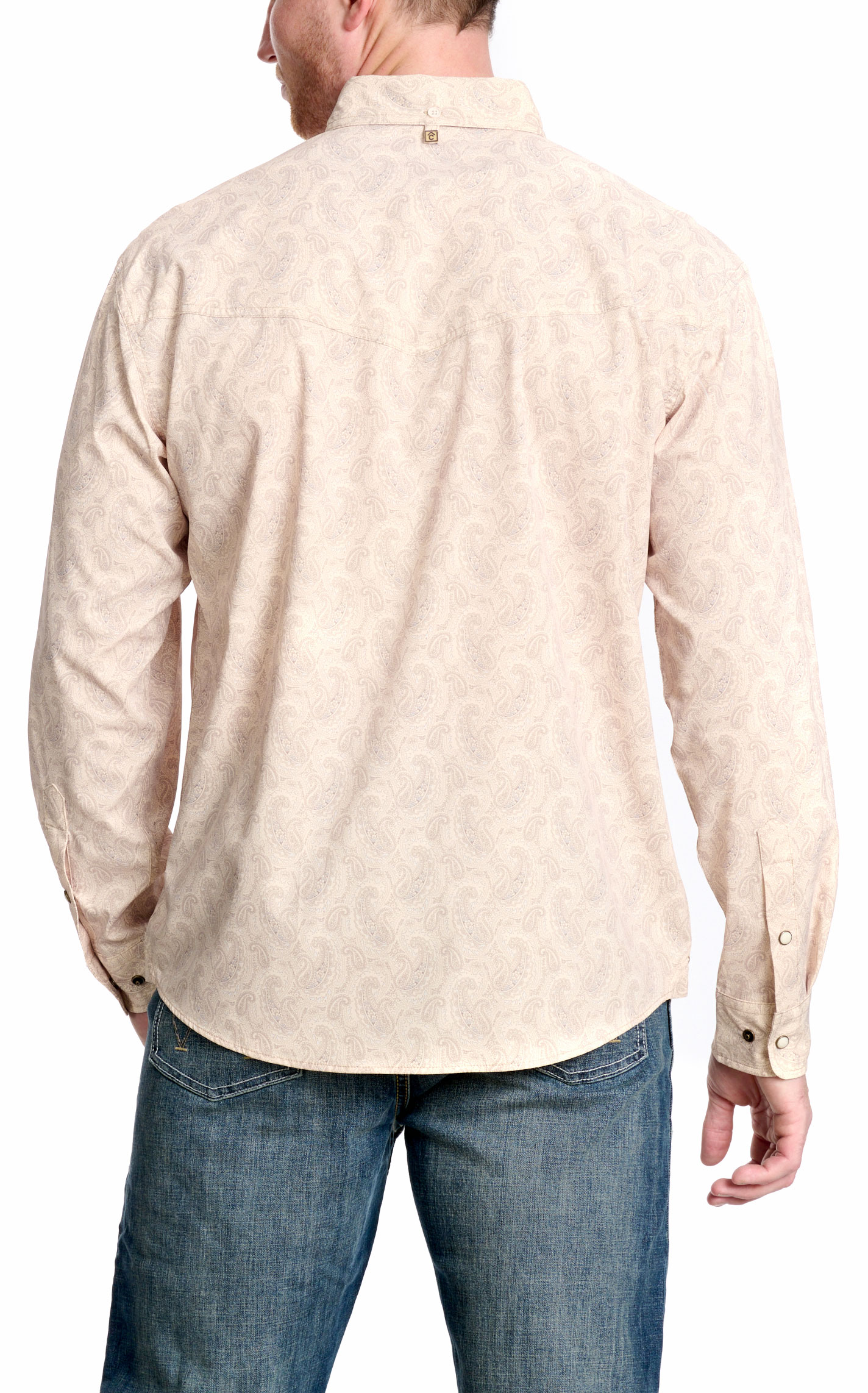 Rafter C Men's Khaki Paisley Long Sleeve Fishing Shirt - Image 1