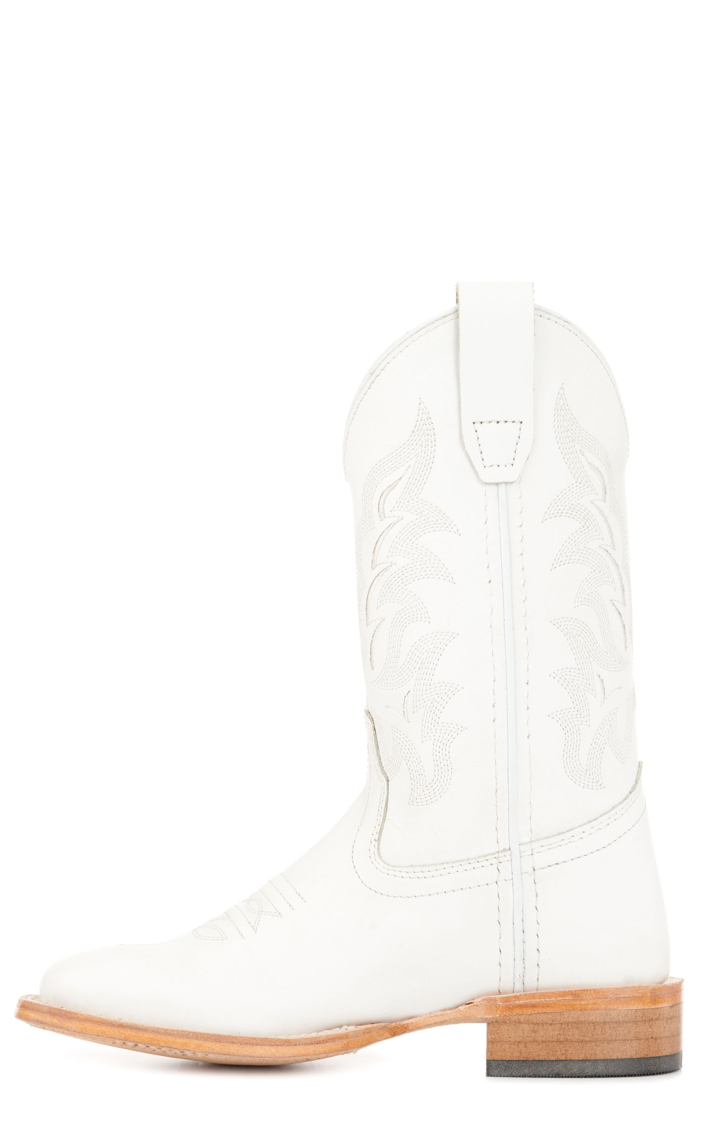 Old West Youth White Wide Square Toe Cowboy Boots - Image 1