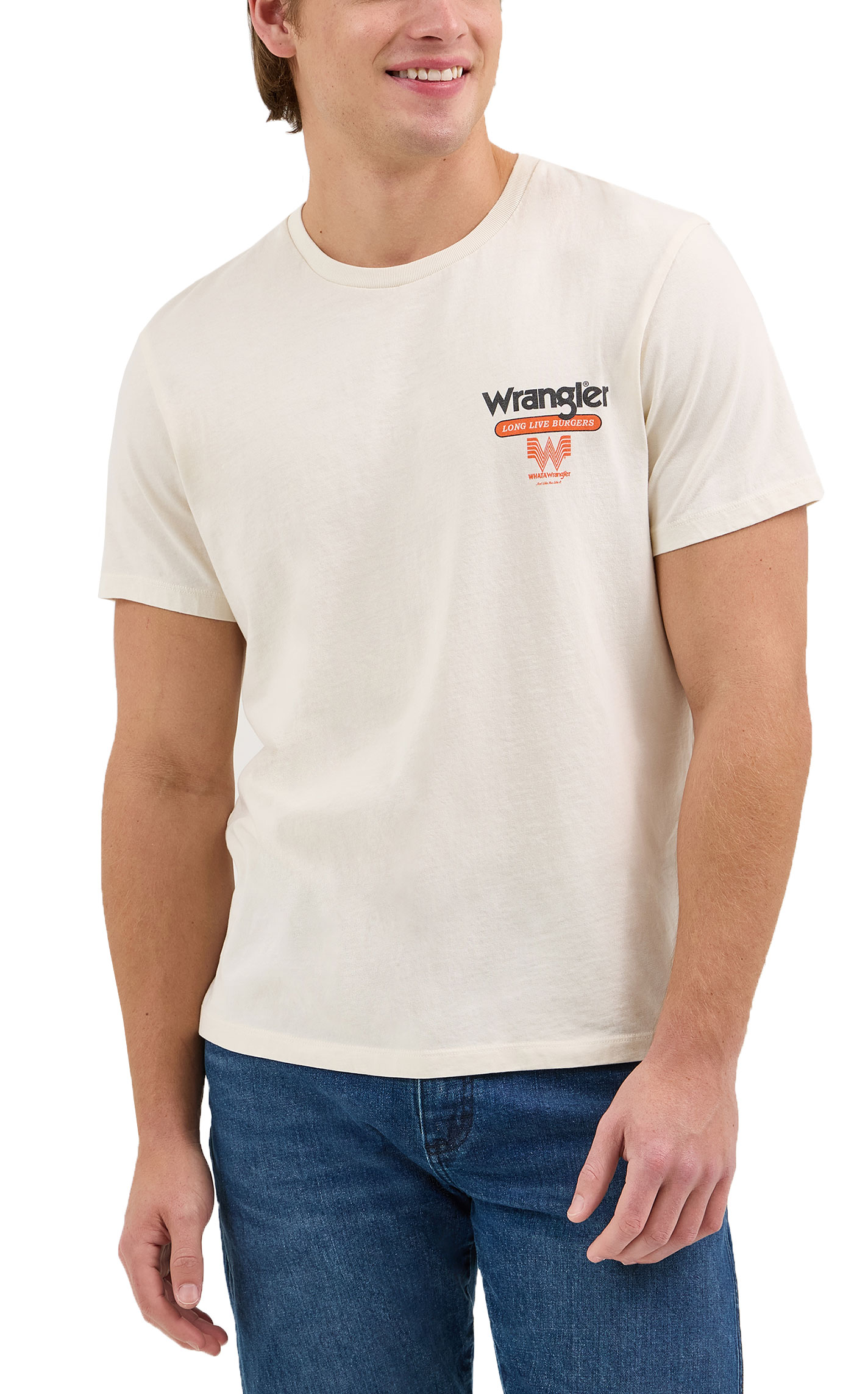 Wrangler x Whataburger White ‘Real Cowboys Eat Cowboy Burgers’ Graphic Short Sleeve T-Shirt - Image 1