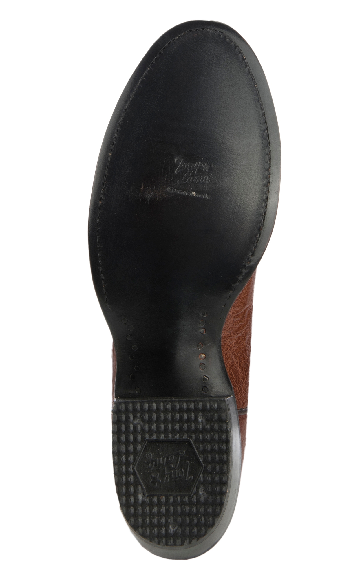 Tony Lama Men's Brown Brandy and Tan Smooth Ostrich Round Toe Exotic Cowboy Boots - Image 1