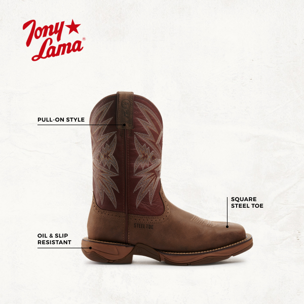 Tony Lama Men's Bartlett Tan and Cognac Wide Square Toe Work Boot - Image 1