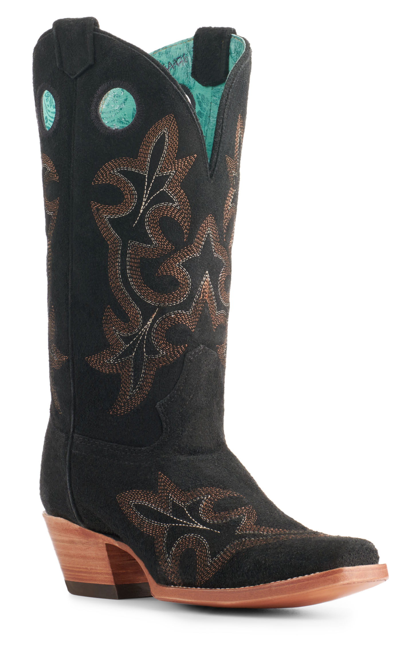 Corral Women's Black Suede with Embroidery Square Toe Cowboy Boots - Image 1
