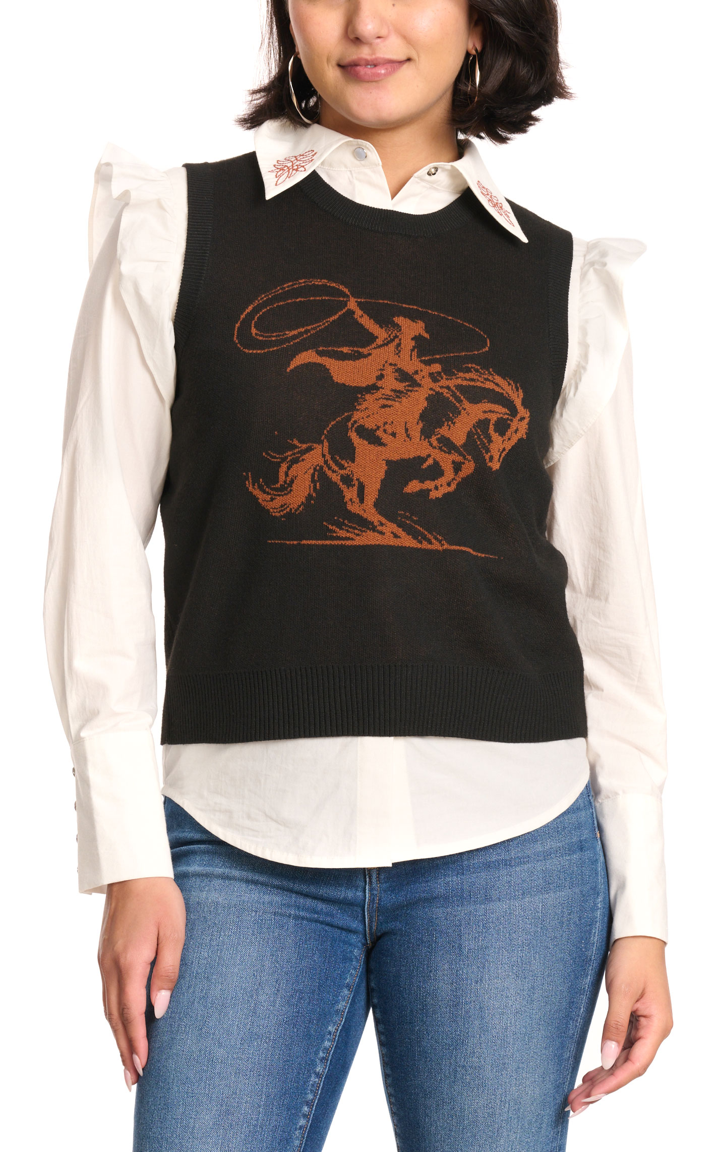 Rockin C Women's Dark Chocolate & Cinnamon Sweater Vest - Image 1