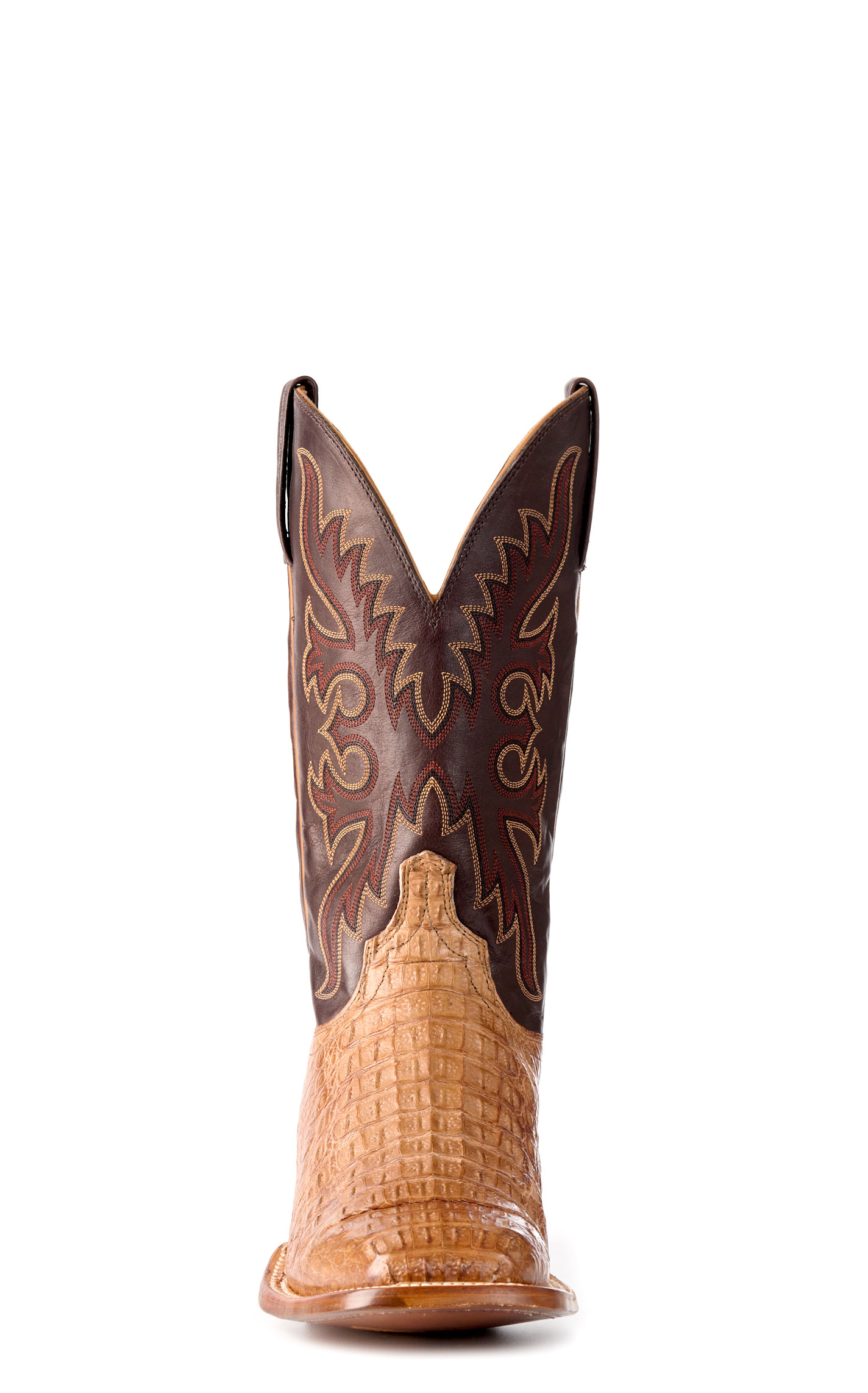 Lucchese Men's Burnished Coffee Hornback Caiman Wide Square Toe Boots - Image 1