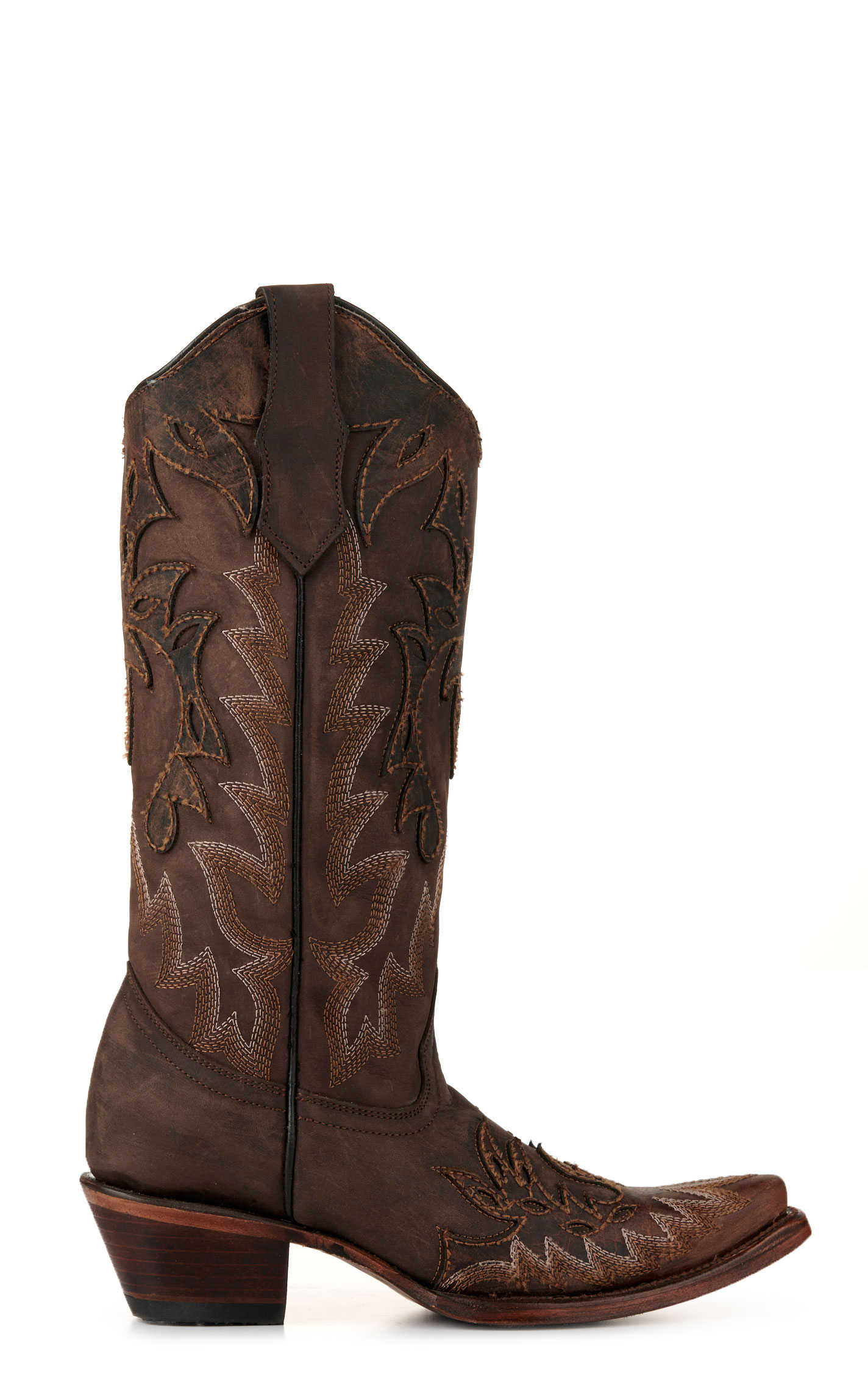 Circle G by Corral Women's Chocolate with Cognac Wingtips Snip Toe Cowboy Boots - Image 1