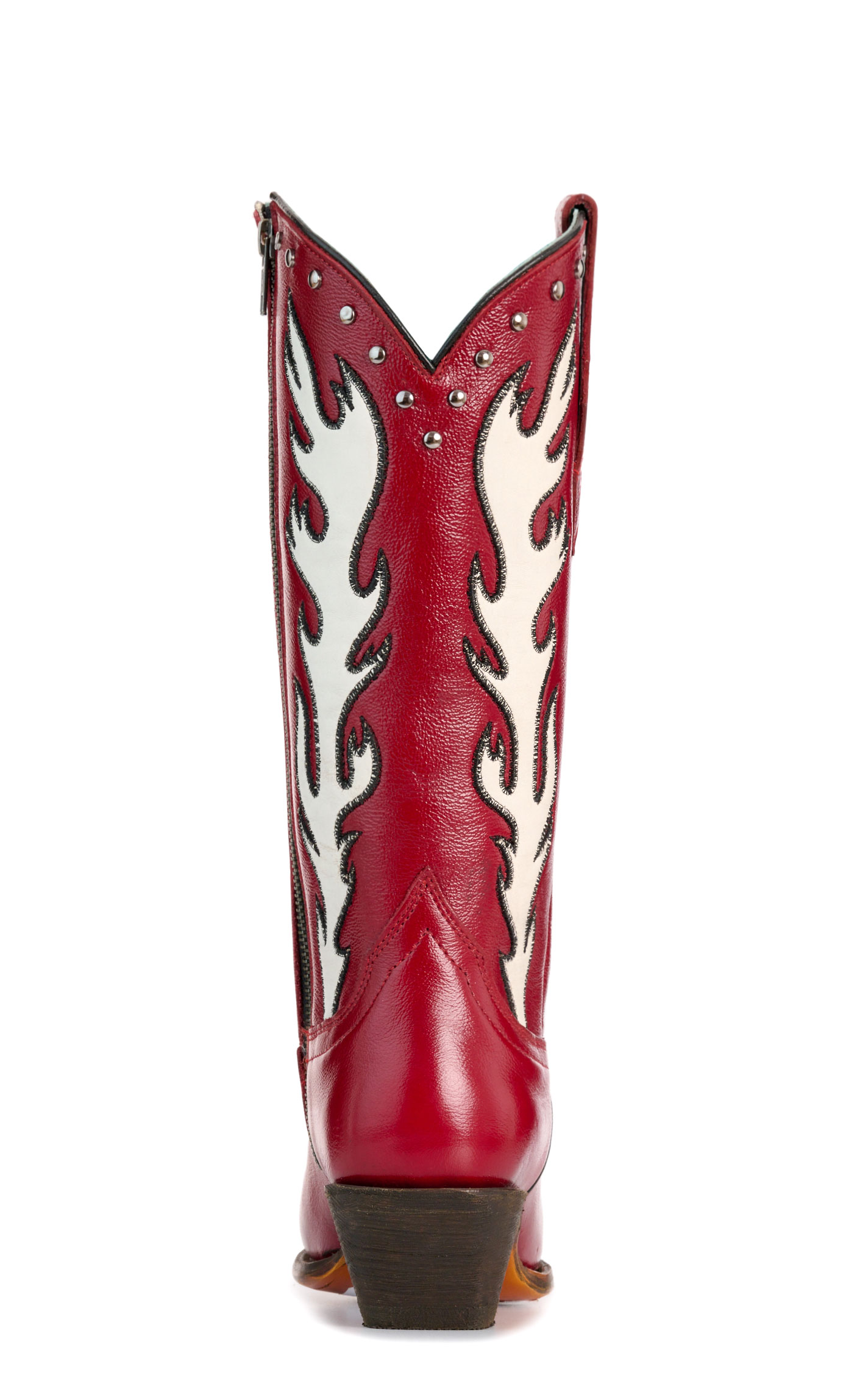 Corral Women's Dark Red with White Flames & Studs Pointed Toe Cowboy Boots - Image 1