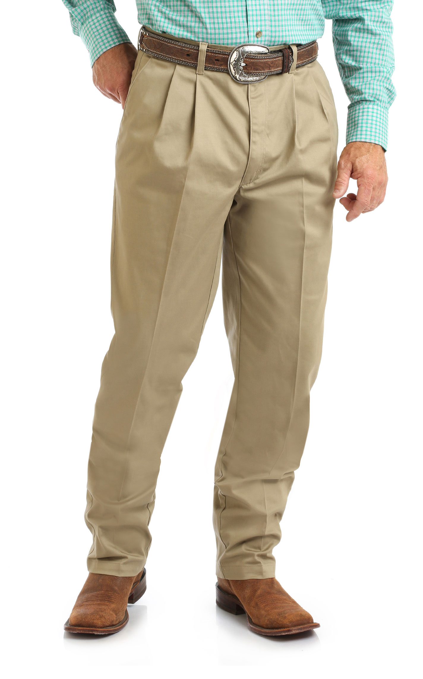 Wrangler Men's Khaki Pleated Front Relaxed Fit Wrinkle Resistant Casual Pants - Tall - Image 1