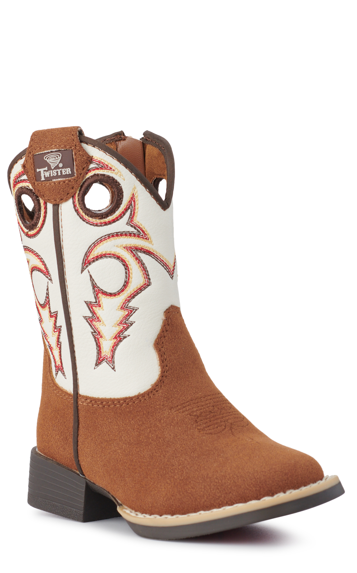 Twister Toddler Boys Trey White and Brown Roughout Wide Square Toe Cowboy Boots - Image 1
