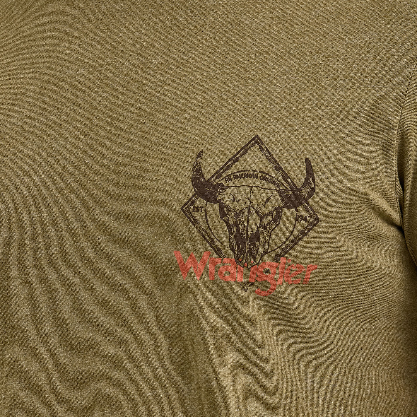 Wrangler Men's Olive Spirit Of The West Steer Head Graphic T-Shirt - Image 1