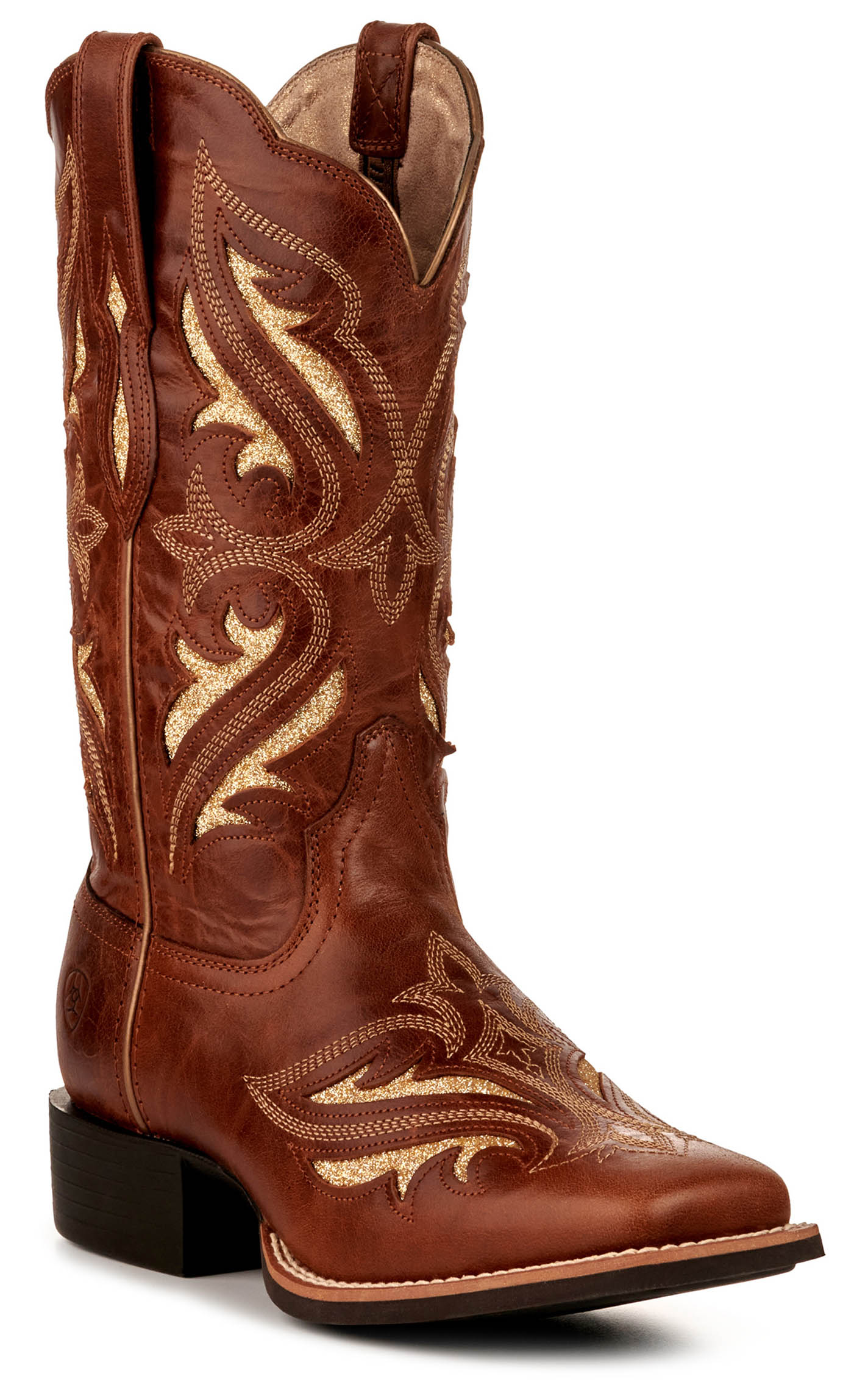 Ariat Women's Round Up Bliss Midday Tan with Glitter Inlay Wide Square Toe Cowboy Boots - Image 1