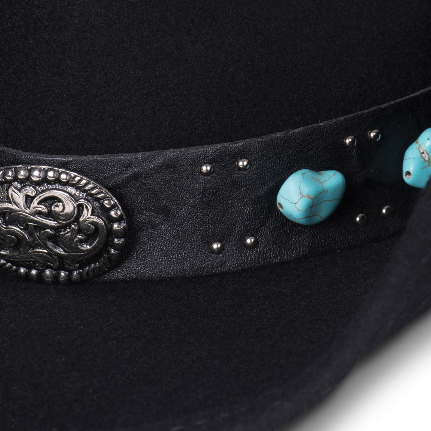 Scala by Dorfman Pacific Black Crushable Wool Turquoise Stone Band Cowboy Fashion Hat - Image 1