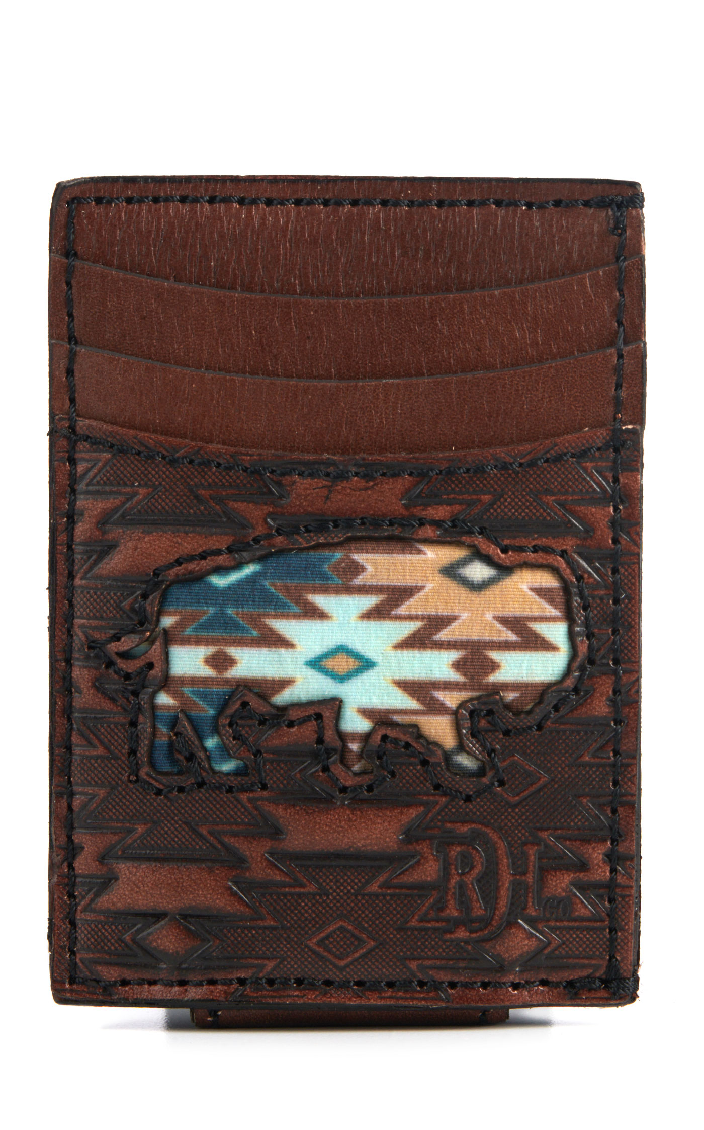 Red Dirt Hat Co. Brown Southwest Buffalo Money Clip Card Case - Image 1