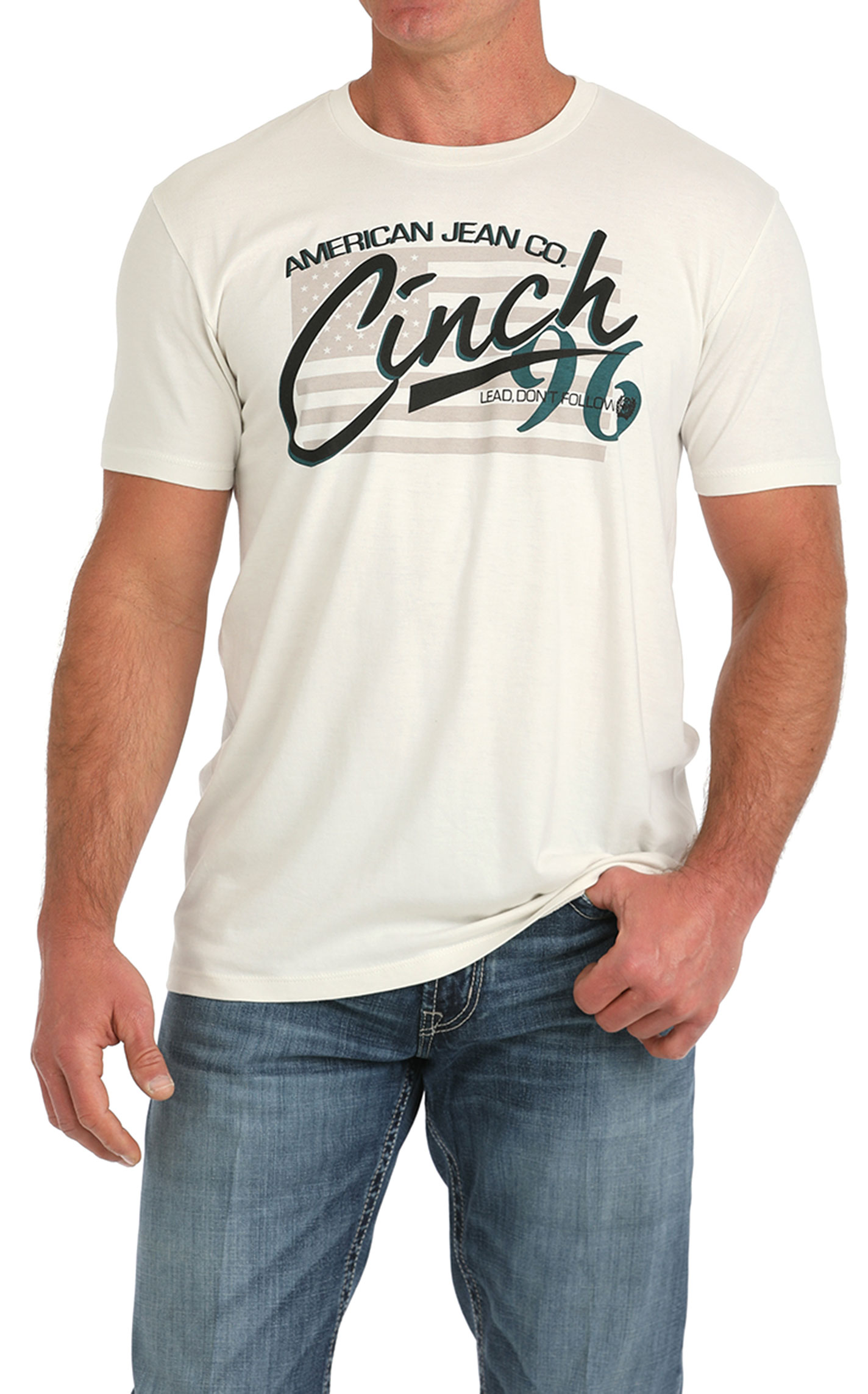 Cinch Men's Cream Lead Don't Follow Flag Logo Graphic T-Shirt - Image 1