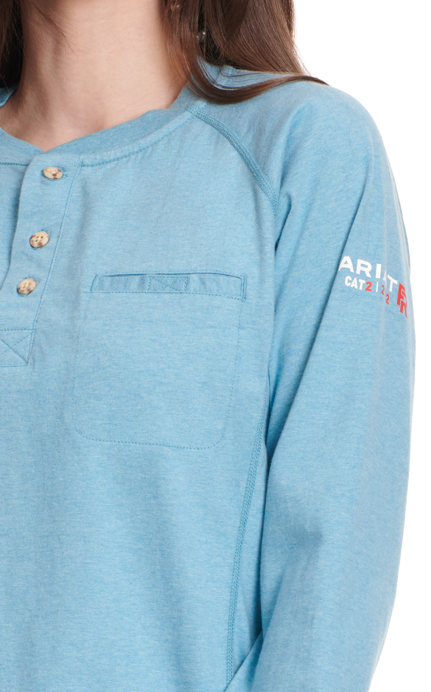 Ariat Women's Air Henley Space Dye Norse Blue Long Sleeve FR Work Shirt - Image 4