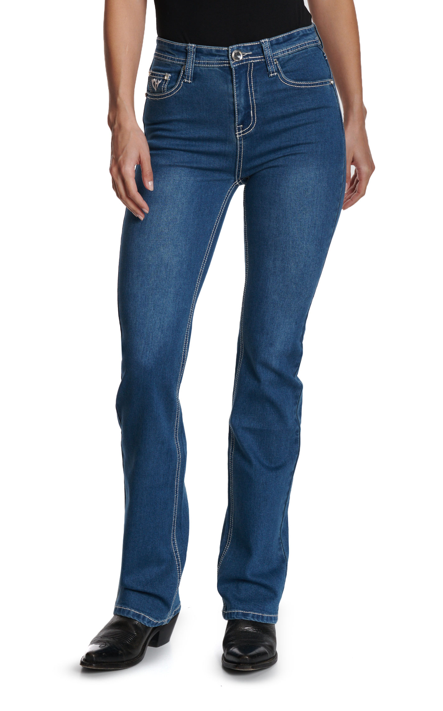 Cowgirl Hardware Women’s Medium Wash Aztec Steer Pocket Jeans - Image 1