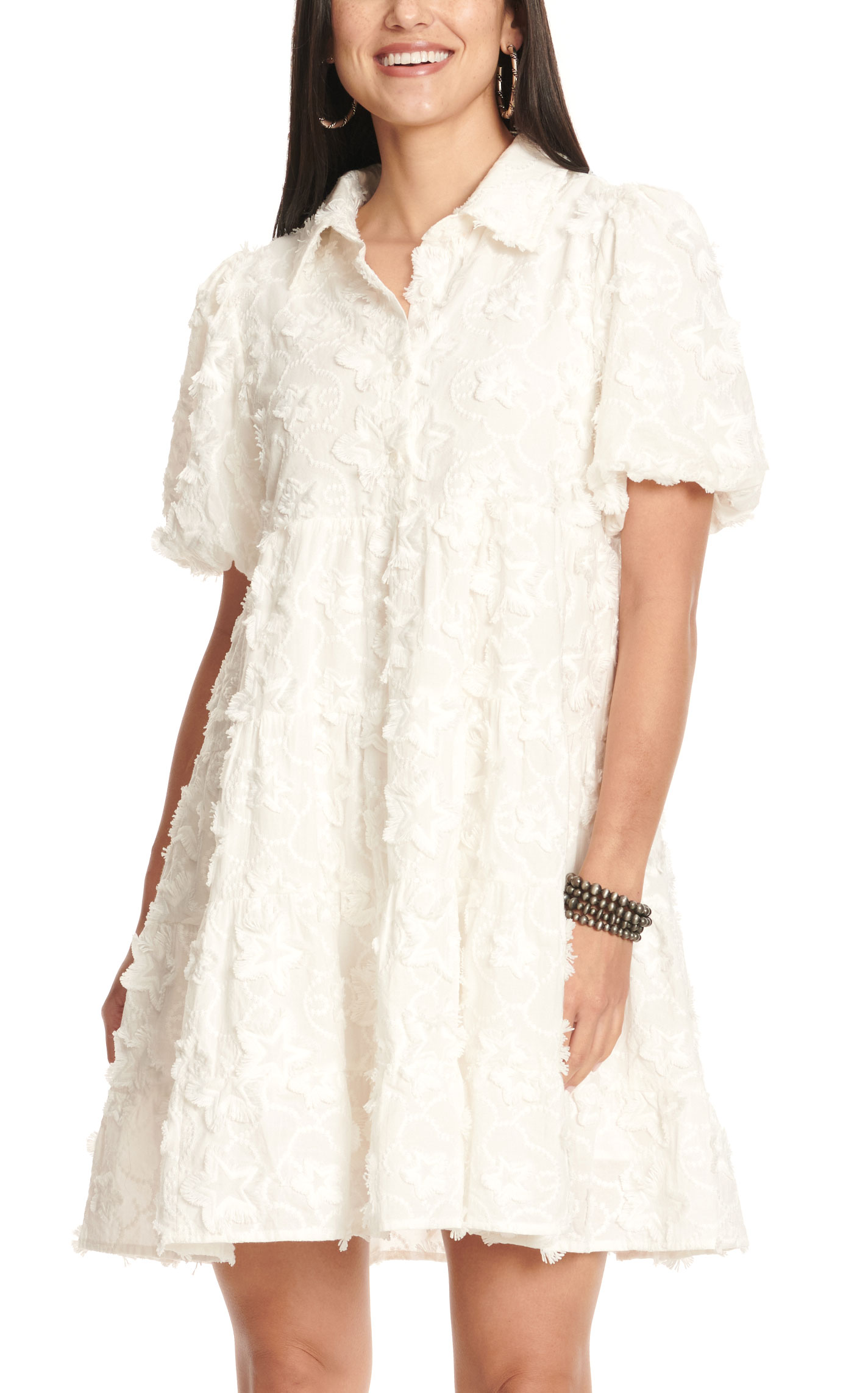 Blue B Women's White Star Short Sleeve Dress - Image 1