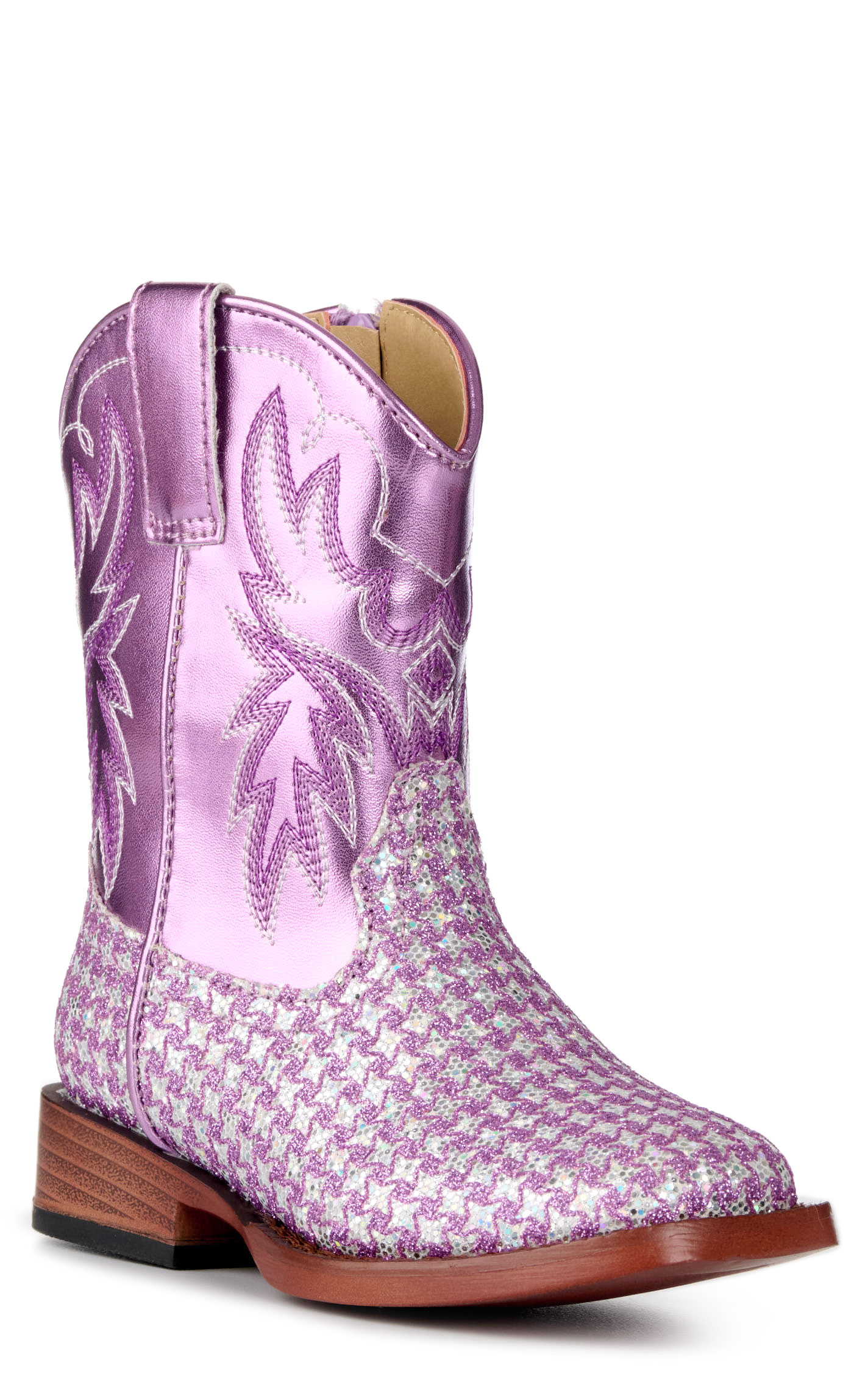 Roper Toddlers' Glitter Glam Metallic Purple Checkered Square Toe Cowboy Boots - Image 1