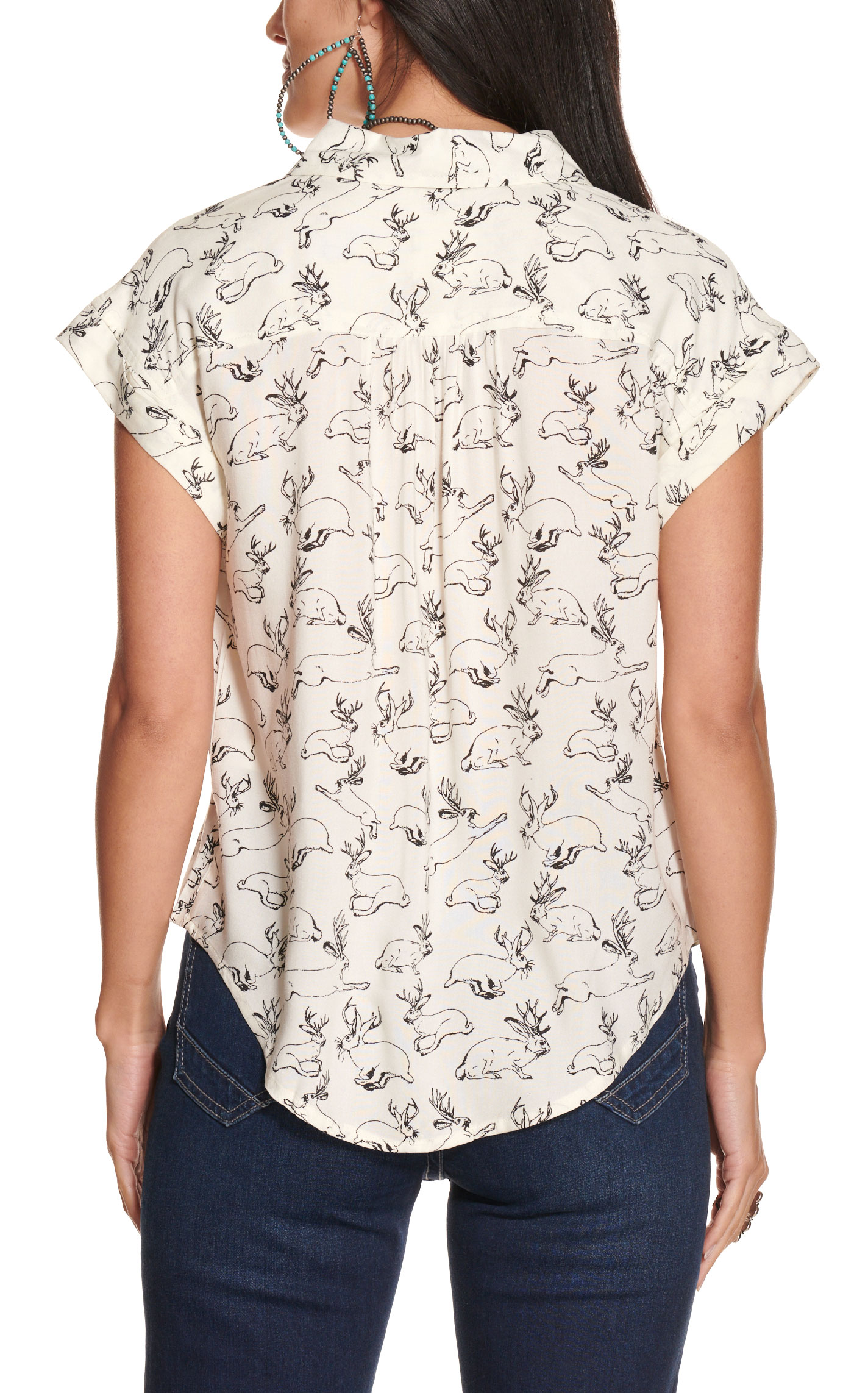 Cotton & Rye Women's White with Jackalope Print Short Sleeve Top - Image 1