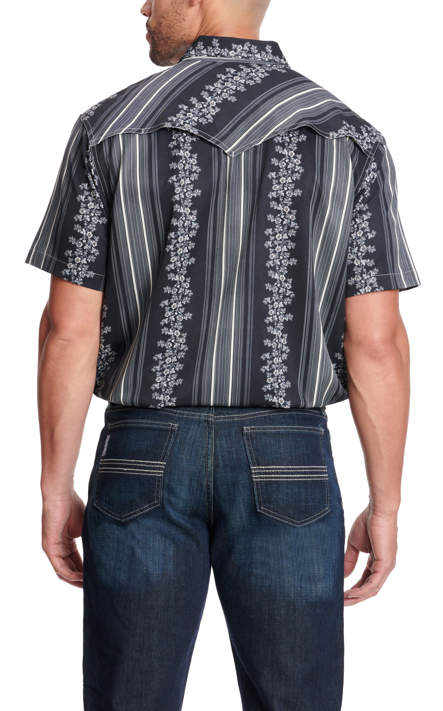 Cinch Men's Black & White Floral Stripe Print Short Sleeve Western Shirt - Image 1