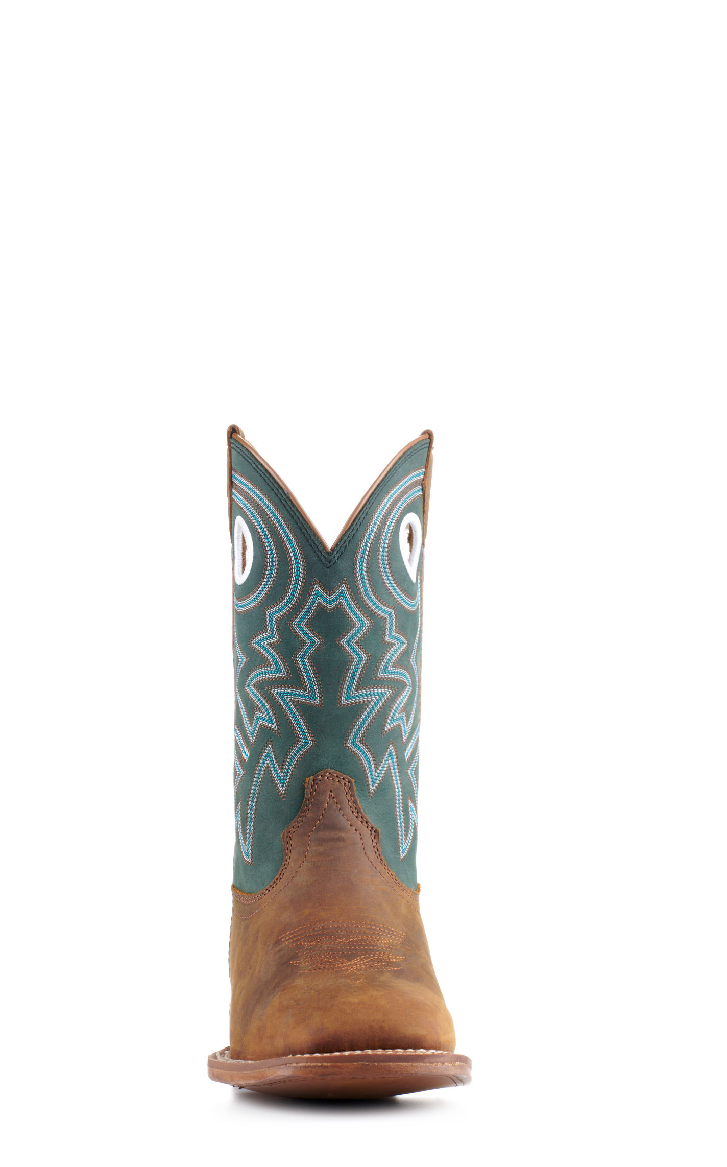 Justin Men's Frontier Tuf Brown and Green Wide Square Toe Cowboy Boots - Image 1