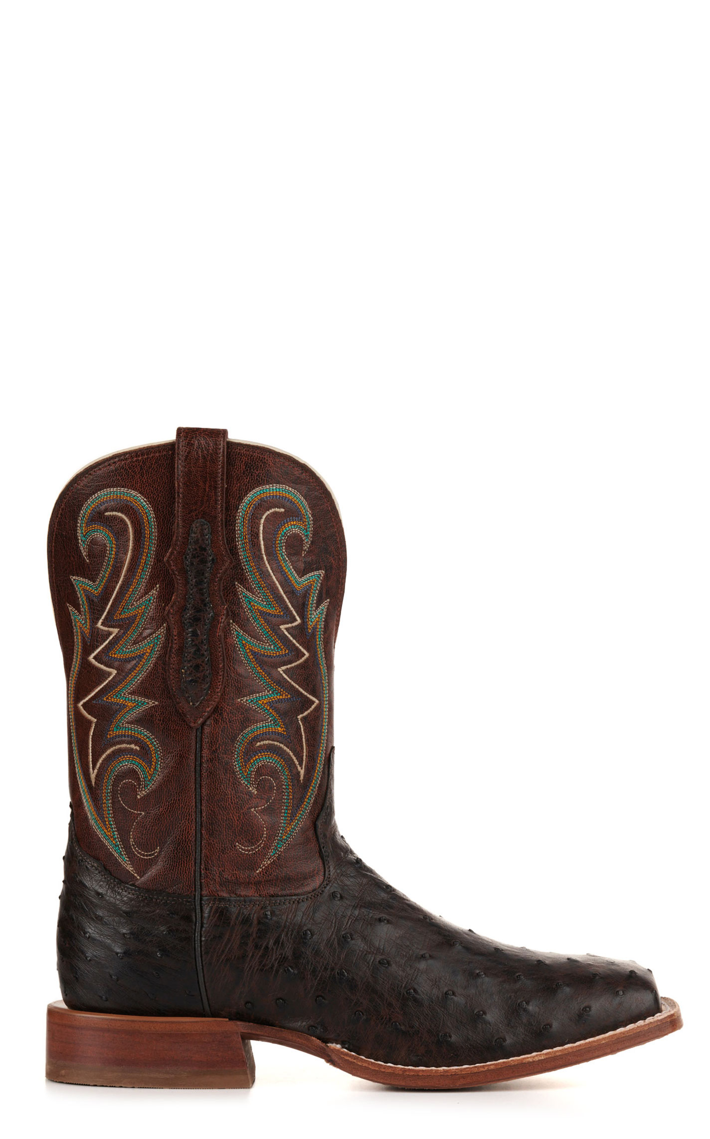 Tony Lama Men's Foster Sienna Full Quill Ostrich and Cognac Wide Square Toe Exotic Cowboy Boots - Image 1