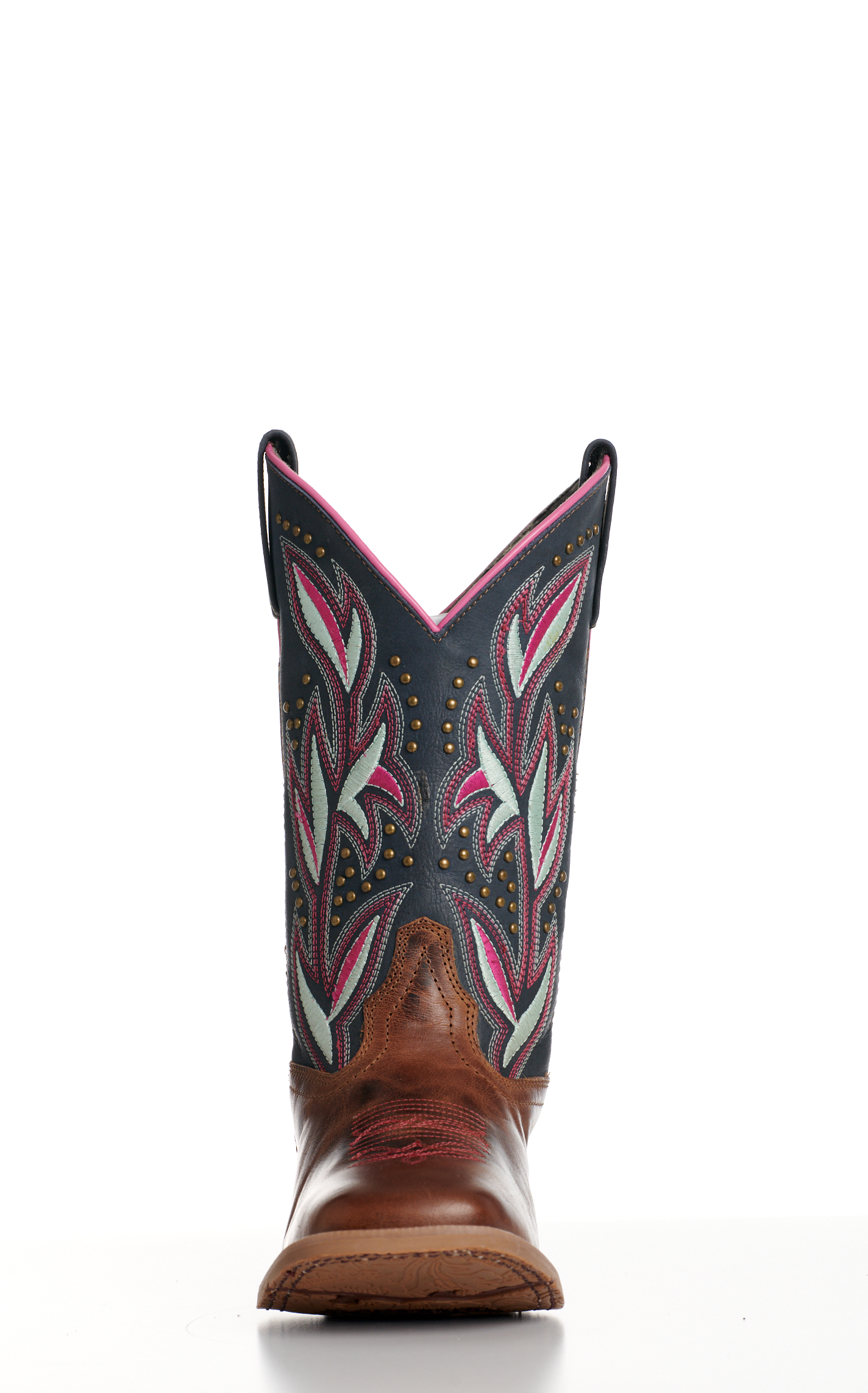 Laredo Women’s Lydia Tan and Blue with Studs Wide Square Toe Cowboy Boots - Image 1