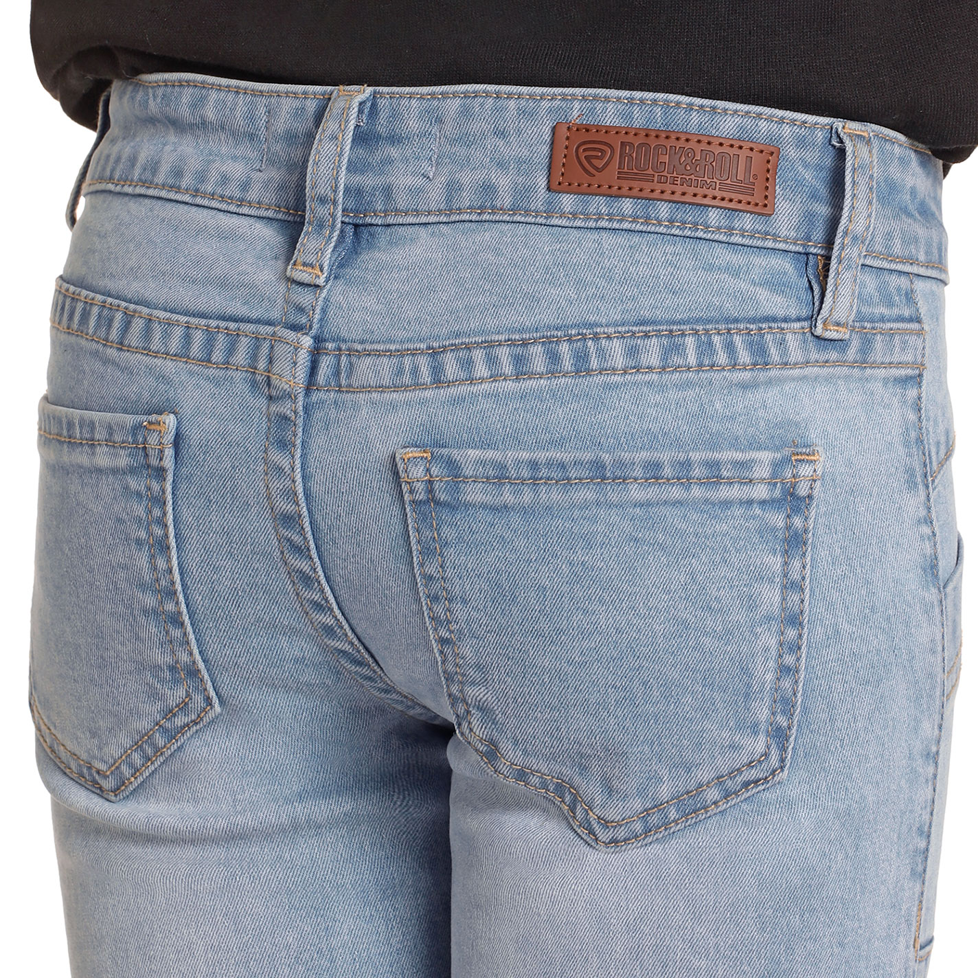 Rock & Roll Denim Girl's Light Wash Detail Pocket Boot Cut Jeans - Image 1