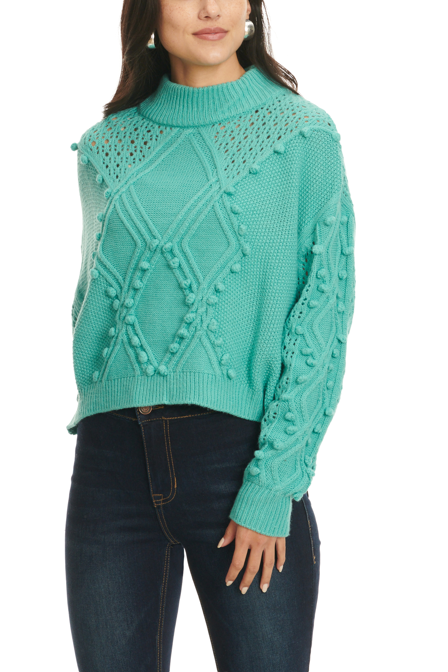 Rock & Roll Denim Women's Bright Turquoise Long Sleeve Sweater - Image 1