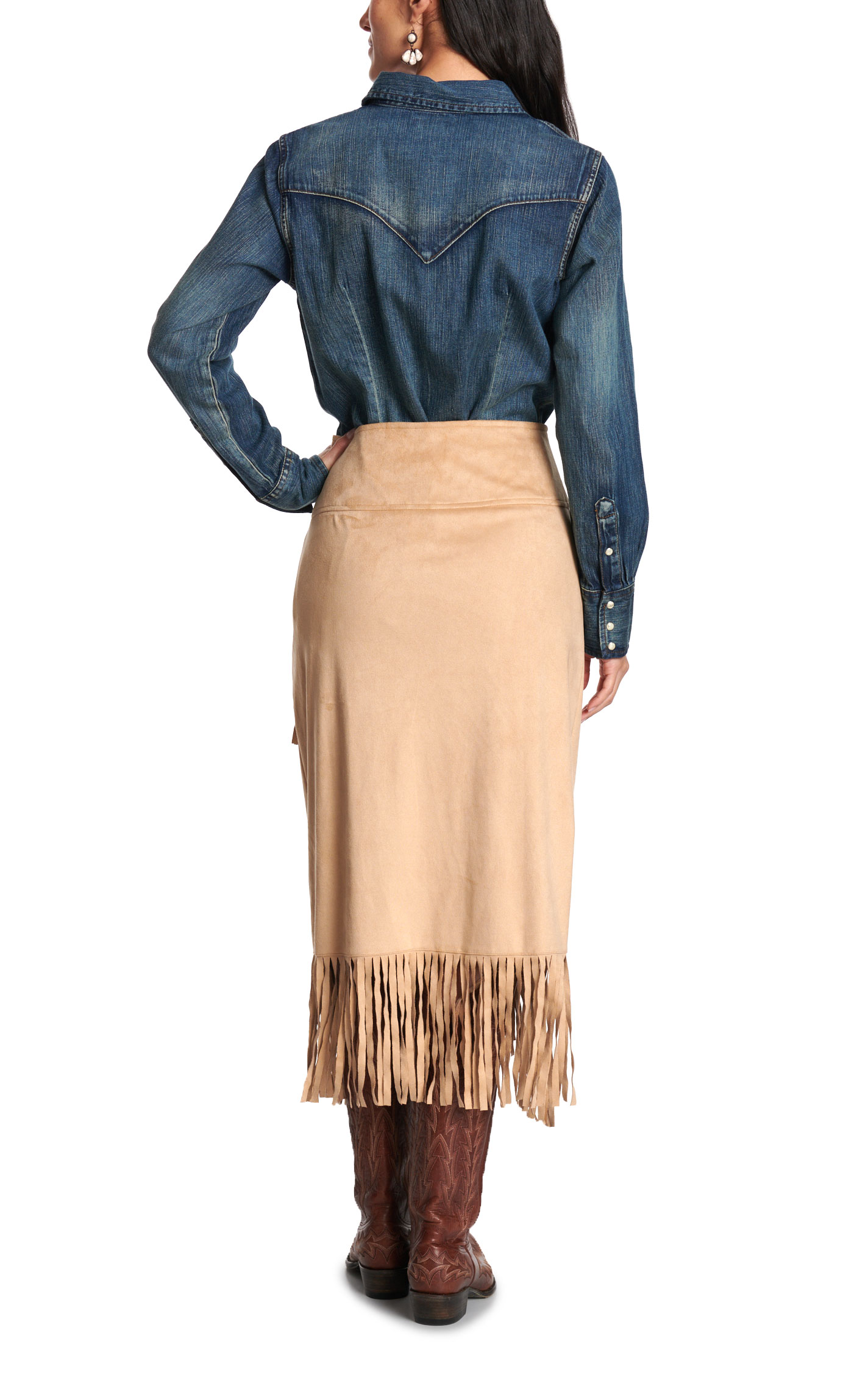 Montana Clothing Co. Women's Toasted Sand Faux Suede Fringed Skirt - Image 1