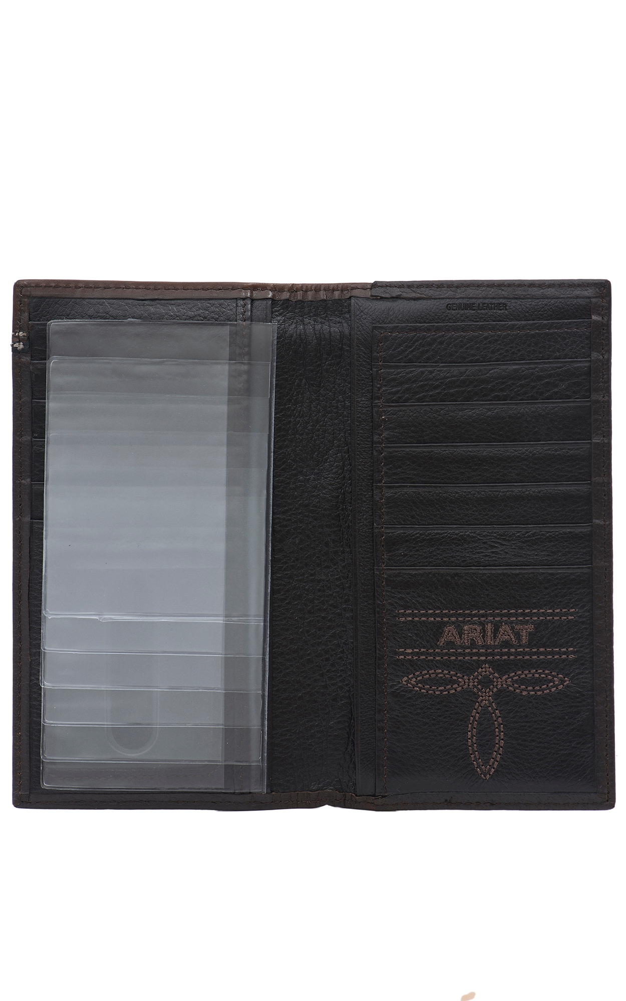Ariat Chocolate Brown with Tooled Overlay and Circle Concho Leather Rodeo Wallet / Checkbook Cover - Image 1