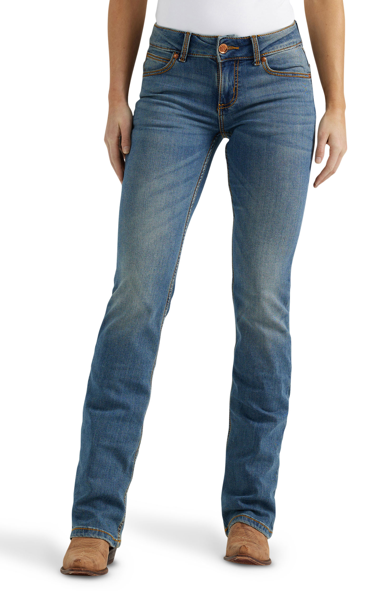 Wrangler Retro Women's Mae Deadwood Medium Wash Mid Rise Boot Cut Jeans - Image 1