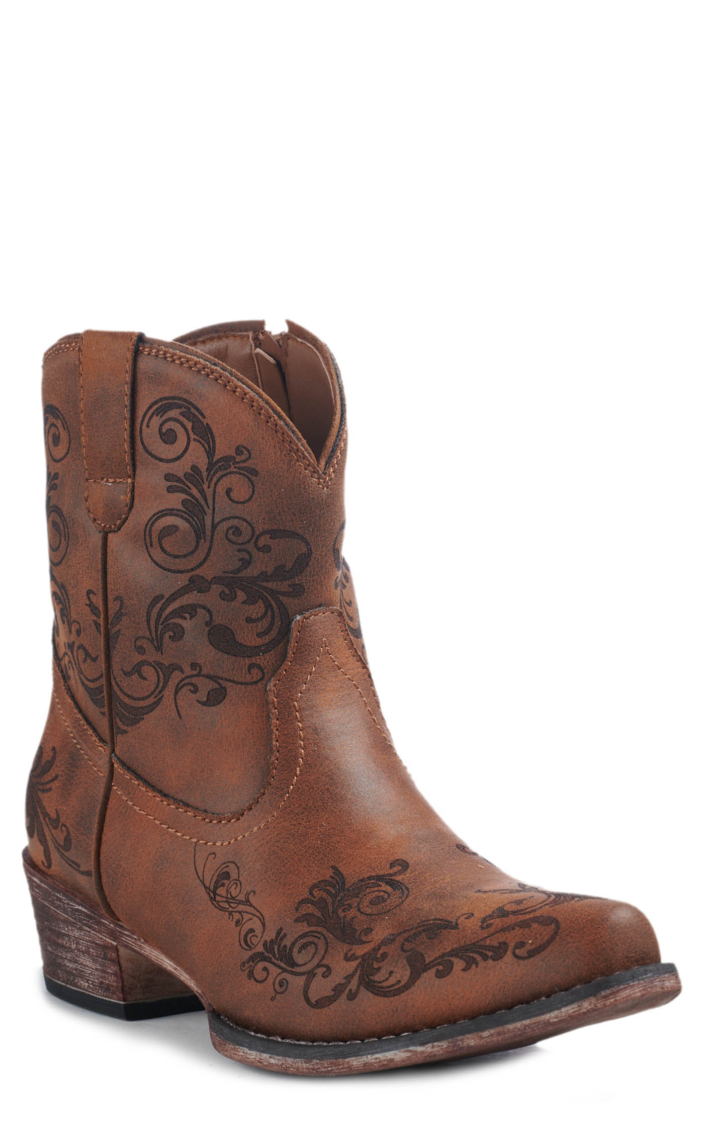 Roper Women's Tan Laser Print Snip Toe Cowboy Booties - Image 1