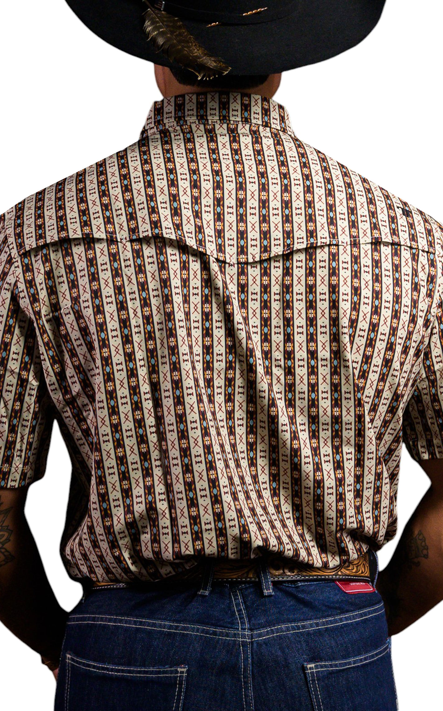 Ferrell Men's Cream & Coffee Aztec Striped Western Shirt - Image 2
