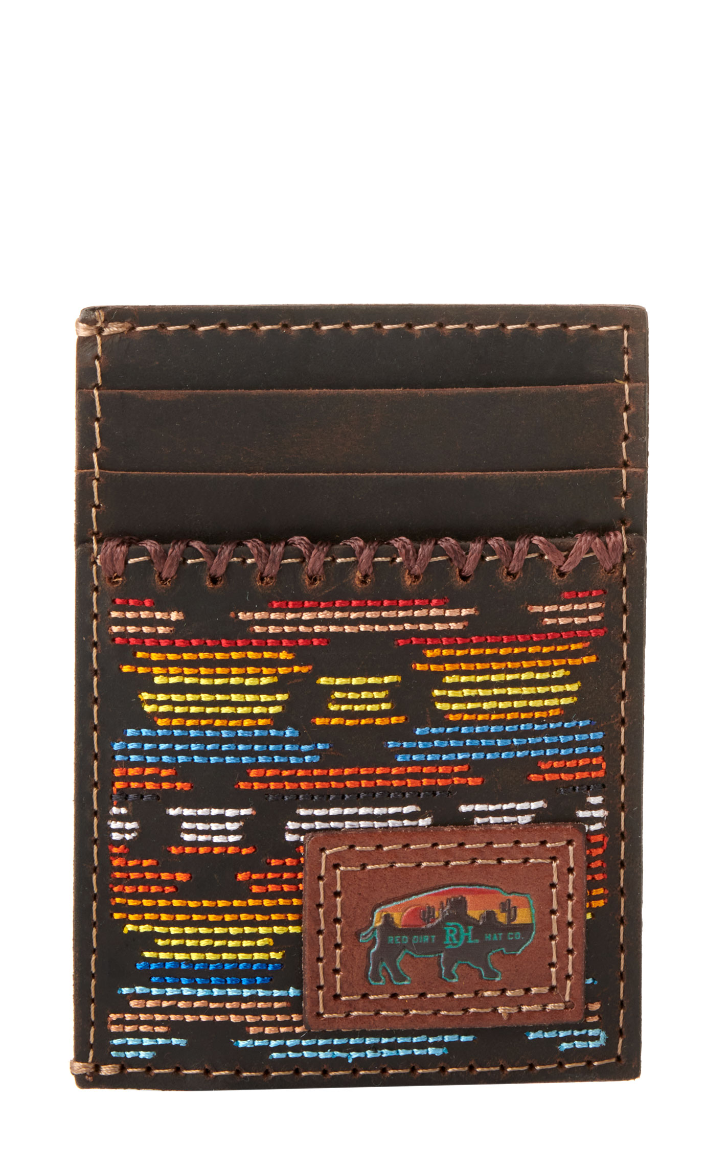 Red Dirt Hat Co. Dark Brown Leather & Buffalo Patch Money Clip Card Case - Image 1