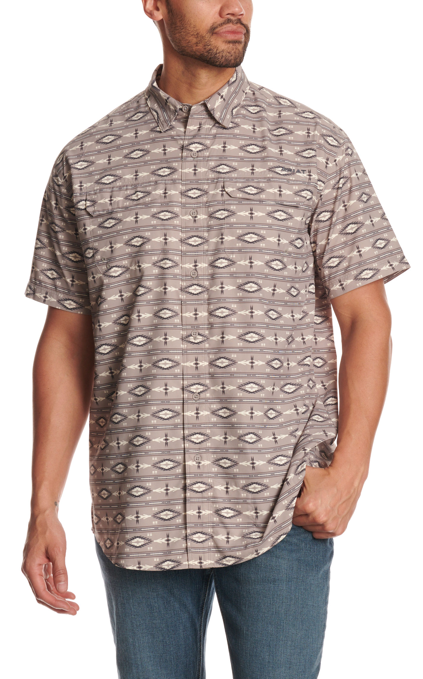 Ariat Men's VentTEK™ Outbound Gray Aztec Print Classic Shirt - Image 1