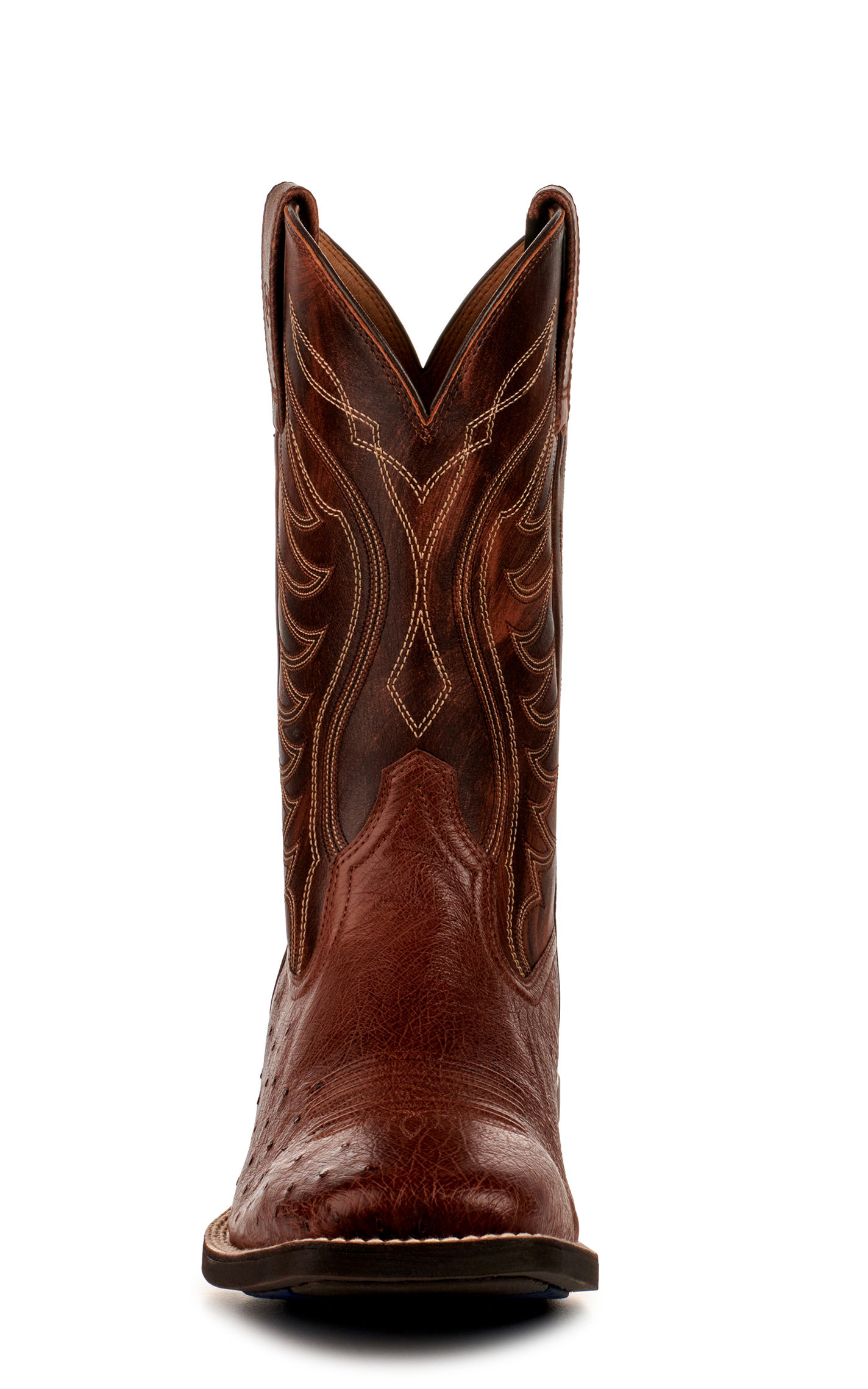 Ariat Men's Reckoning Nut Brown and Dark Tabac Smooth Quill Ostrich Shock Shield Wide Square Toe Exotic Cowboy Boot - Image 1
