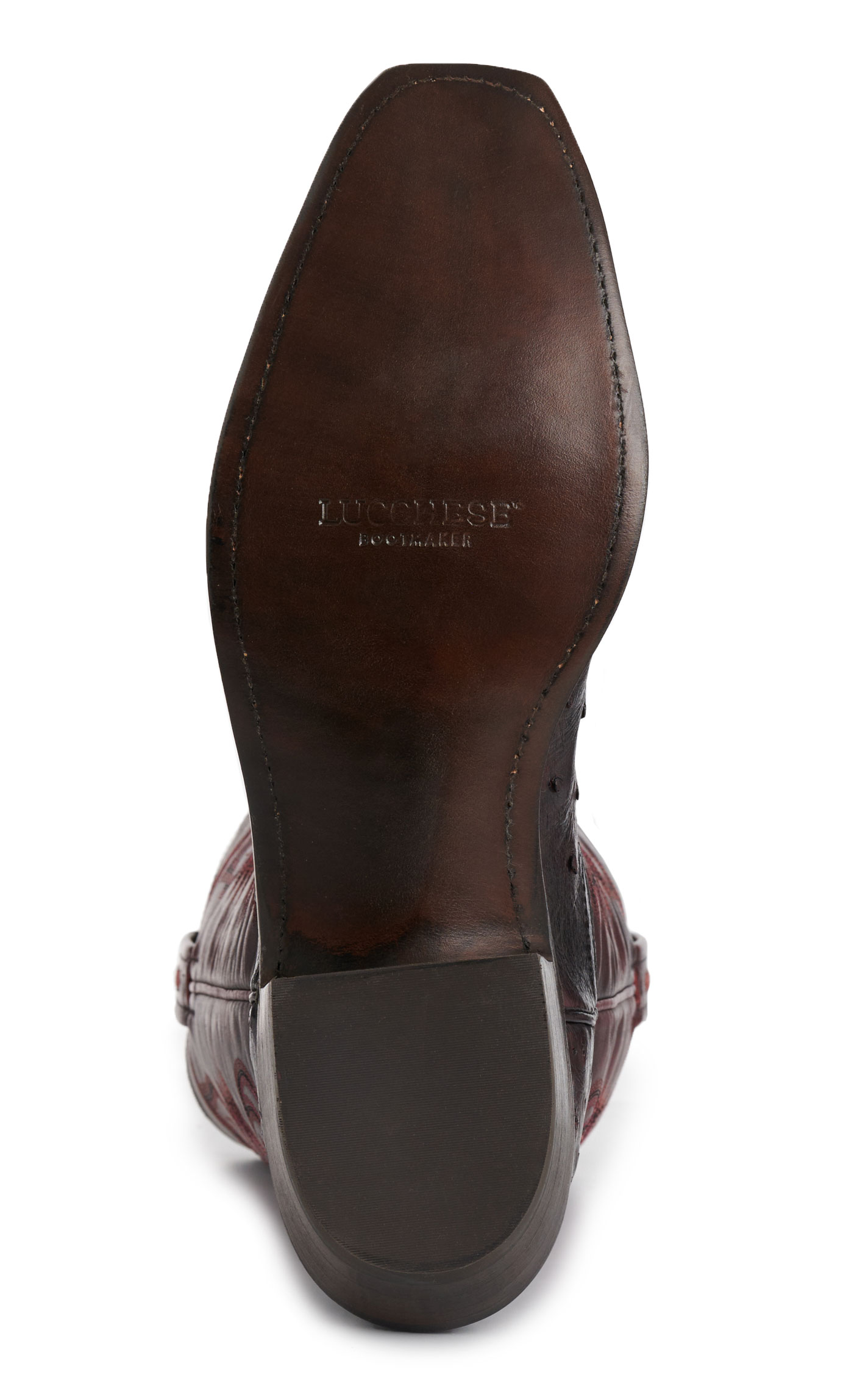 Lucchese Men’s Black Cherry Full Quill Ostrich 7 Toe Exotic Cowboy Boots - Image 1