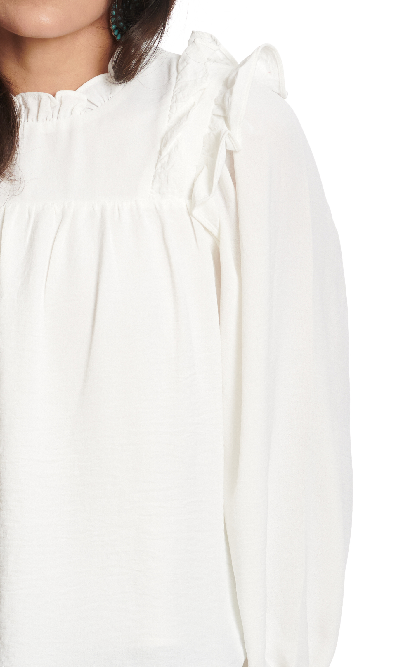 TCEC Women's Cream Ruffle Accent Long Puff Sleeve Draping Top - Image 1