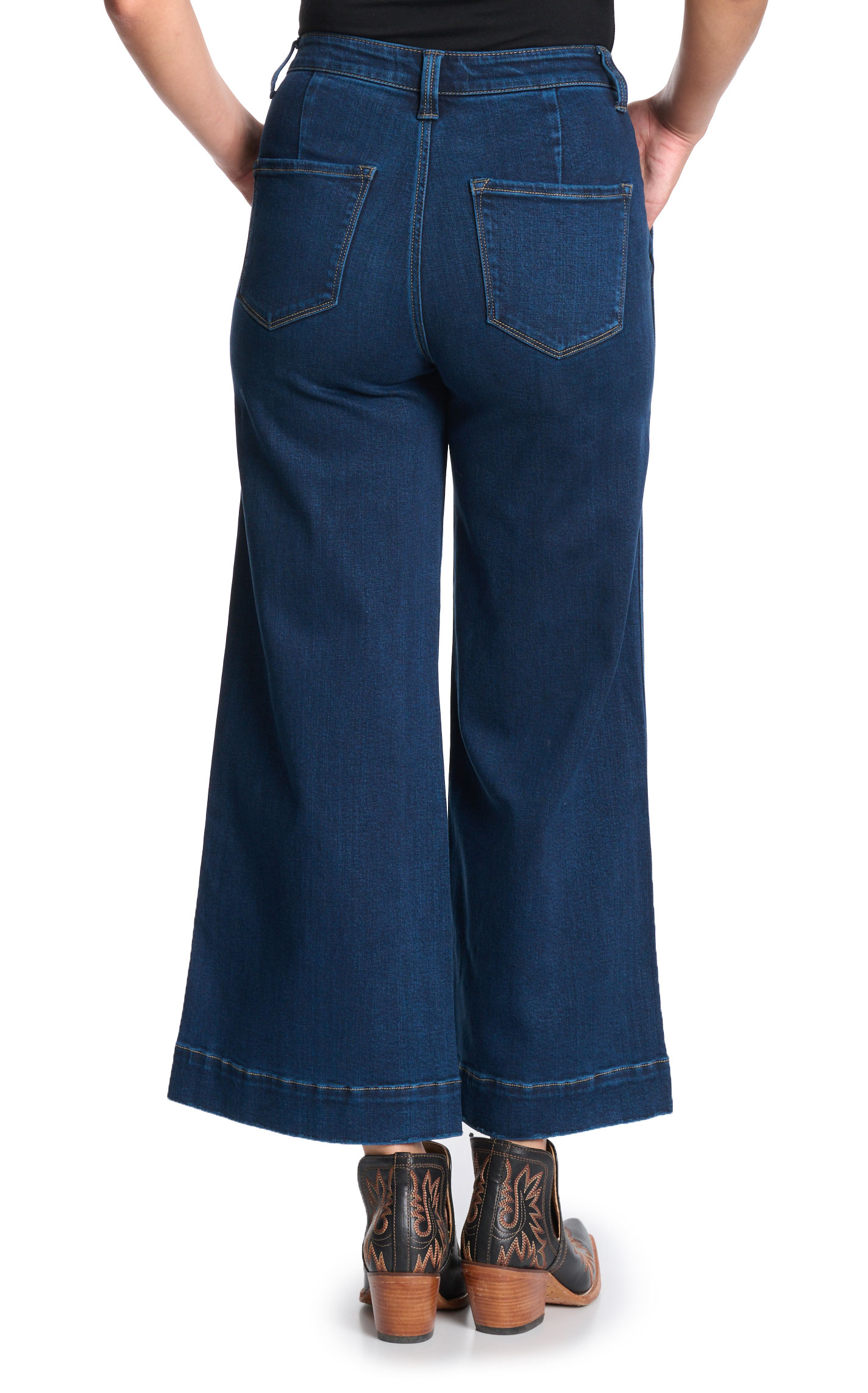 Flying Monkey Women's Dark Wash Wide Trouser Leg Jeans - Image 1