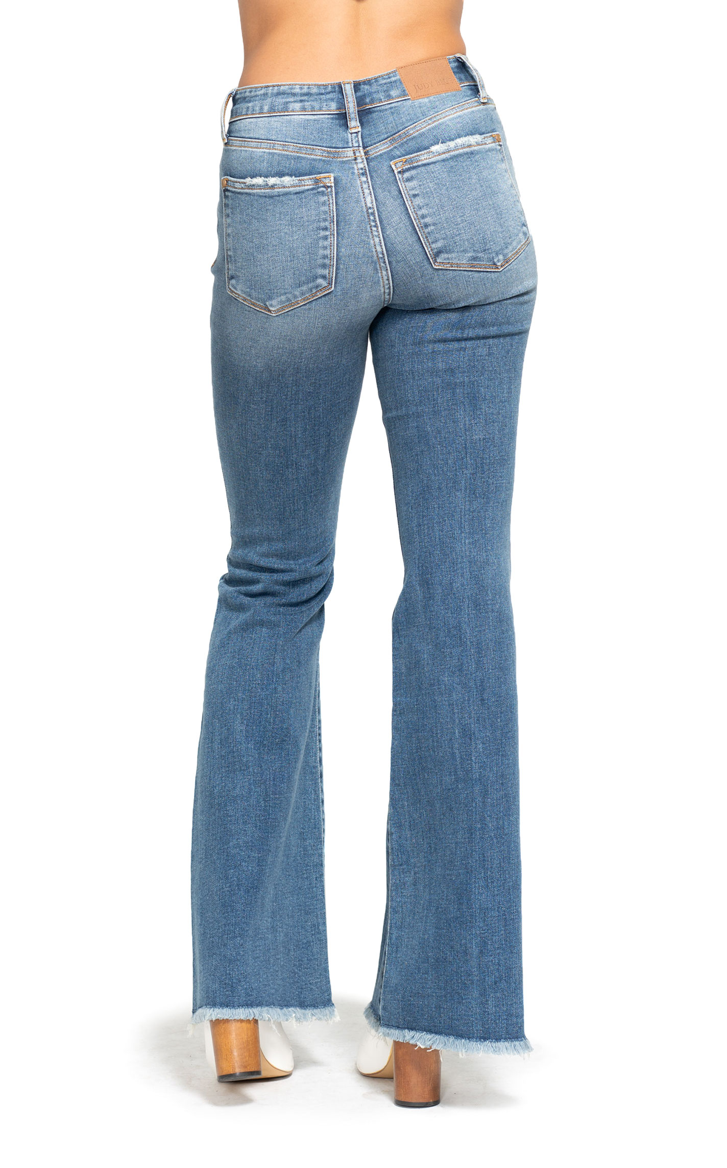 Judy Blue Women's Mid Rise Button Fly Distress Flare Jeans - Plus Size - Image 1