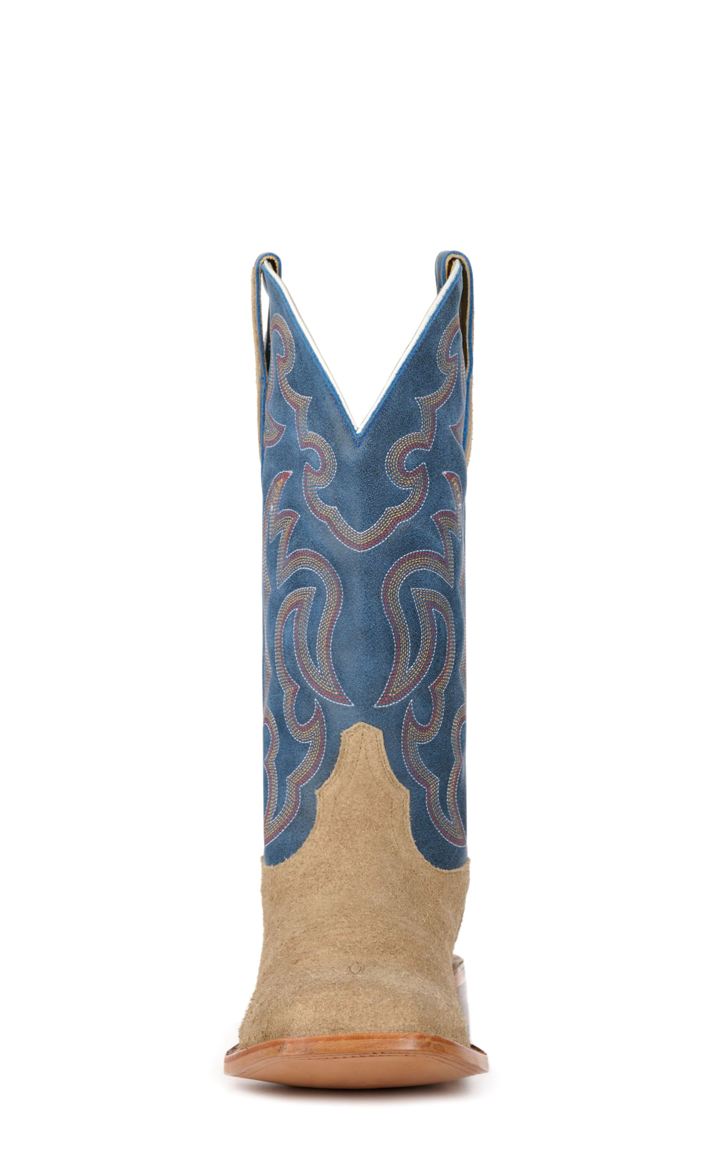 Cavender's Men's Tan Roughout and Blue Wide Square Toe Cowboy Boots - Image 1