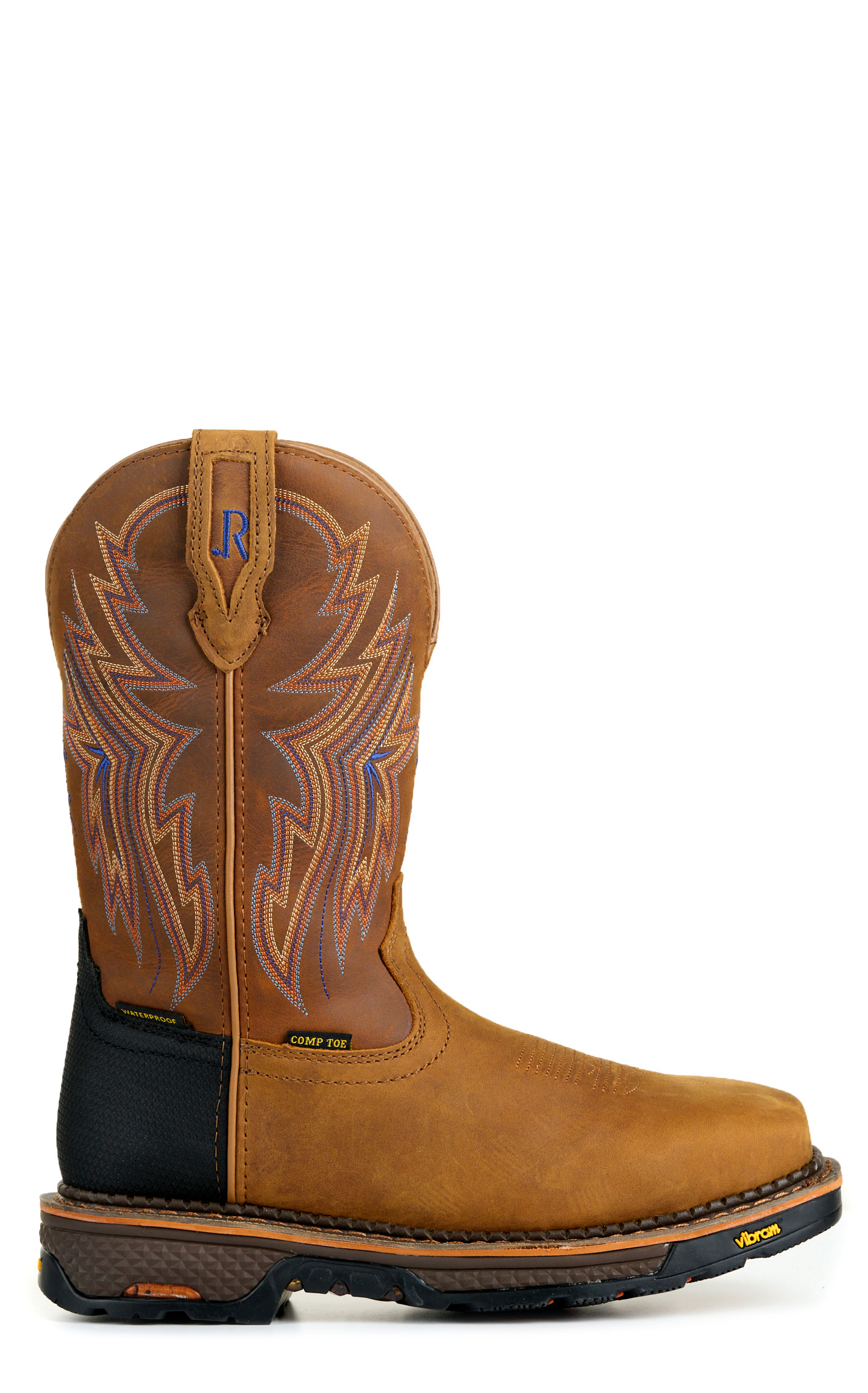 R. Watson Men's Tan and Bay Brown Waterproof Wide Square Composite Toe Cowboy Work Boot - Image 1