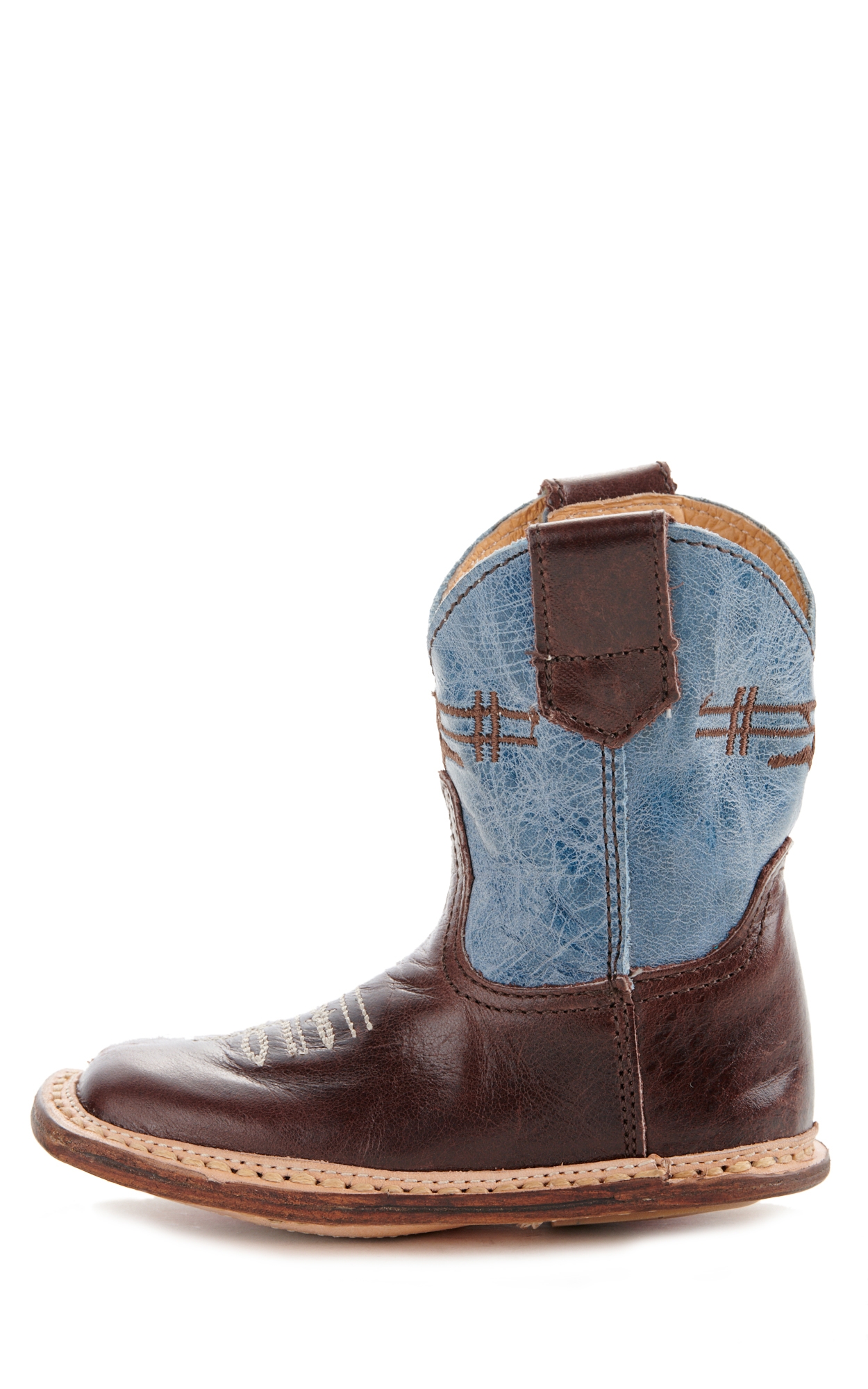Roper Cowbaby Bull Rider Chocolate & Denim Square Toe Boots - Image 1