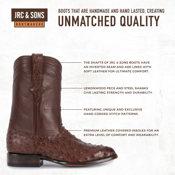 JRC & Sons Men's Miguel Full Quill Ostrich Round Toe Exotic Roper Boot in Tobacco - Image 1