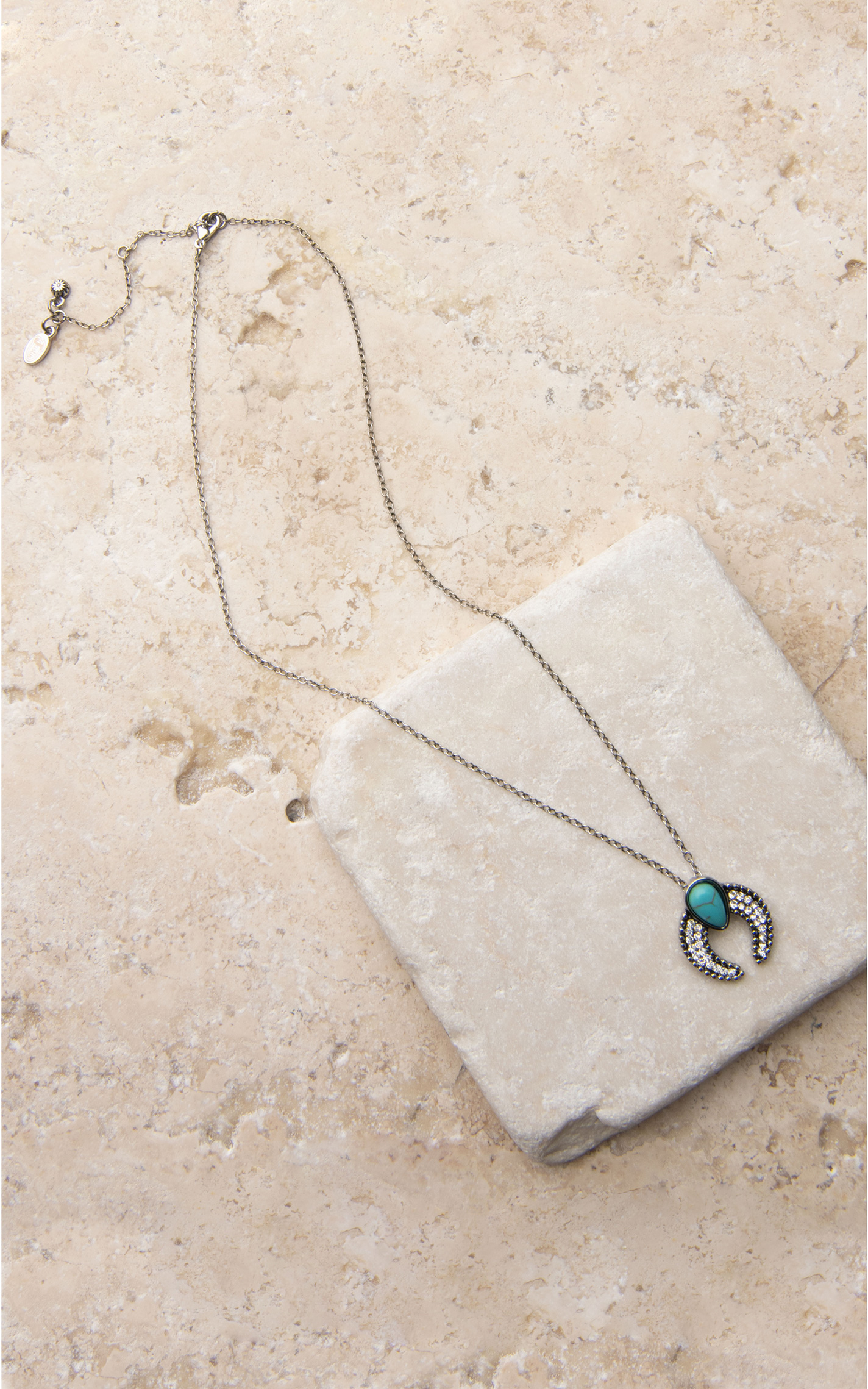 Justin Women's Silver Chain with Turquoise and Rhinestone Naja Charm Necklace - Image 1