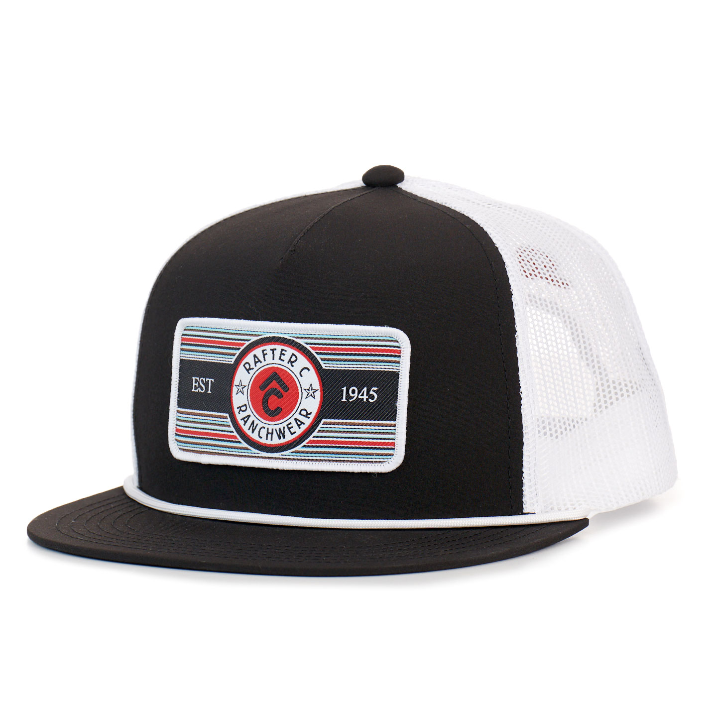 Rafter C Men's Black & White Rafter C Patch Flat Bill Cap - Image 1