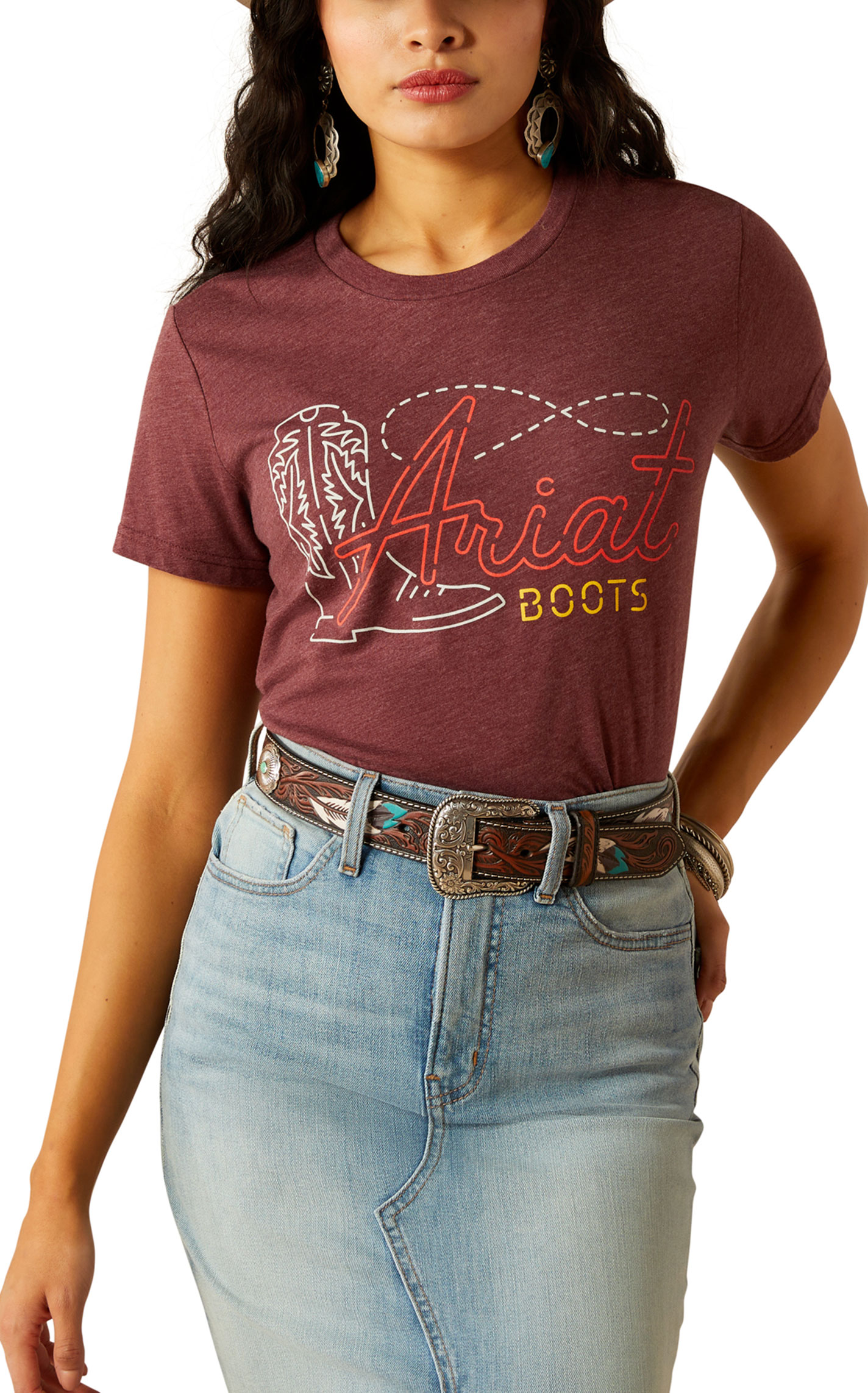 Ariat Women's Maroon Modern Neon Boot Graphic T-Shirt - Image 1